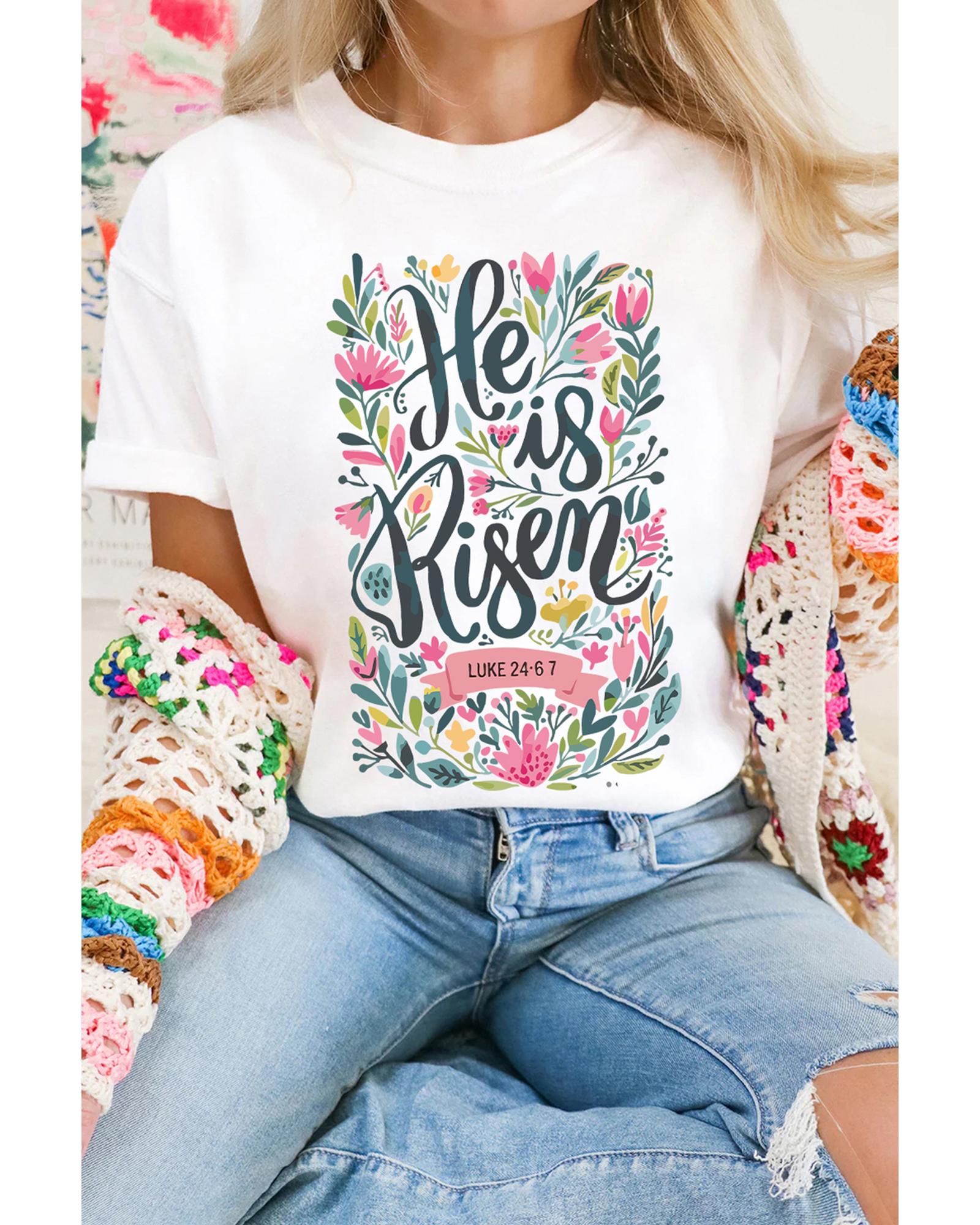 V539-AZEXDC25228597-1-2XL-202508272335-00 White He is Risen Floral Printed T Shirt - 2XL - Image 1