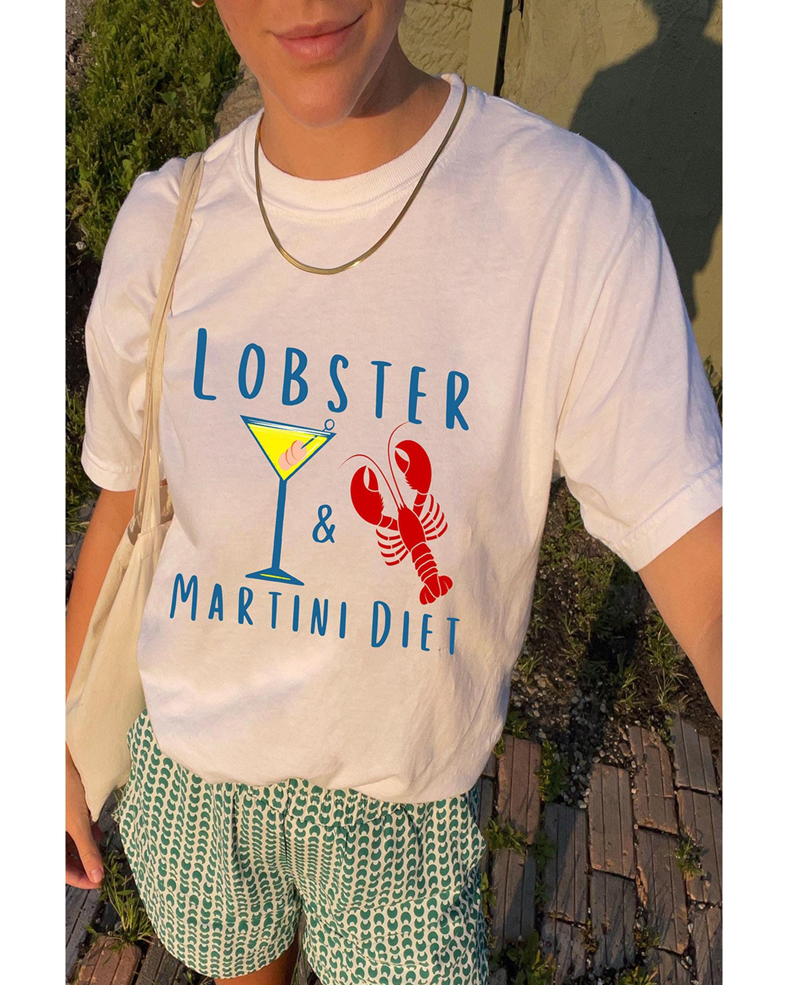 V539-AZEXDC25228835-1-2XL-202508280225-00 White LOBSTER MARTINI DIET Cocktail & Crawfish Print T Shirt - 2XL - Image 1