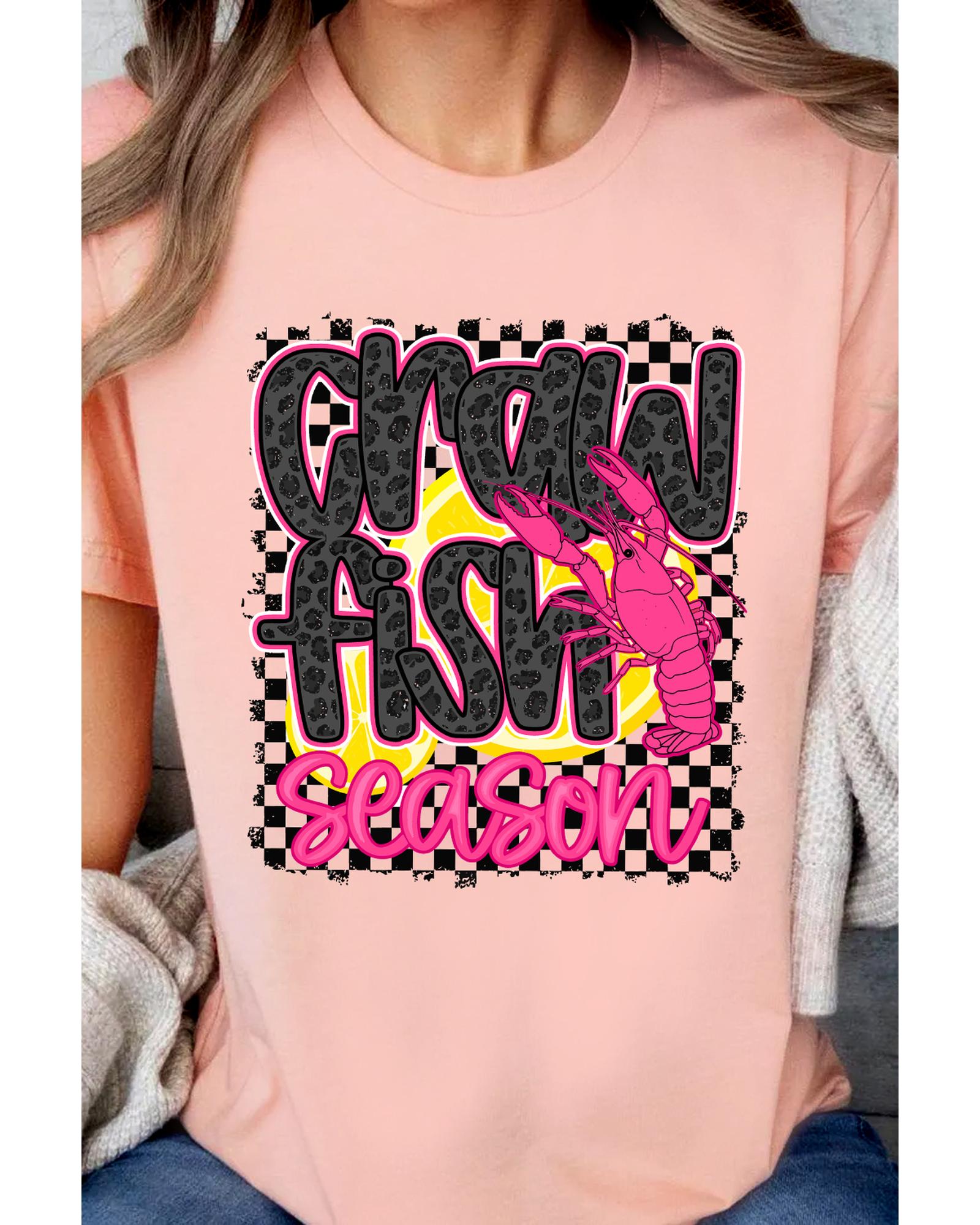 V539-AZEXDC25228853-10-2XL-202508280715-00 Pink Crawfish Season Graphic Casual Tee - 2XL - Image 1