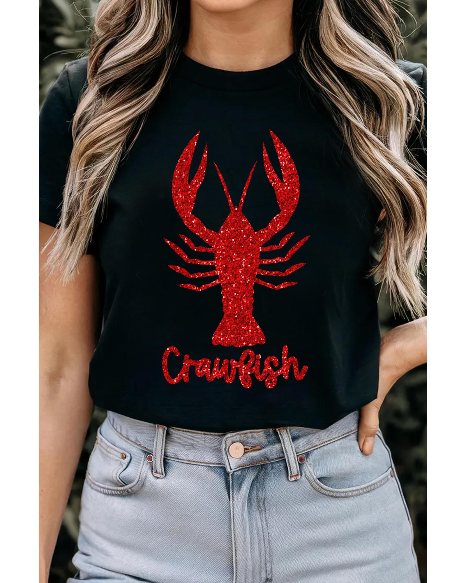 V539-AZEXDC25228855-2-L-202508292020-00 Black Shimmering Crawfish Graphic Tee - L - Image 1