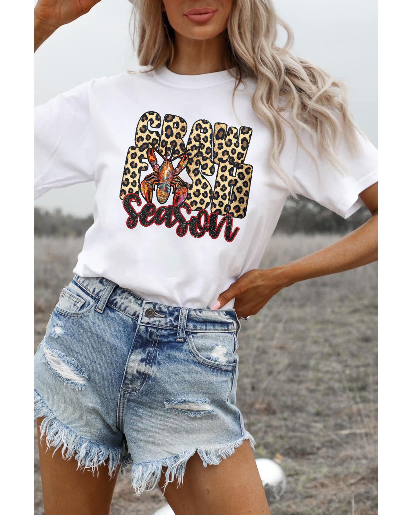 V539-AZEXDC25228960-1-2XL-202508300355-00 White Crawfish Season Leopard Letter Graphic Tee - 2XL - Image 1