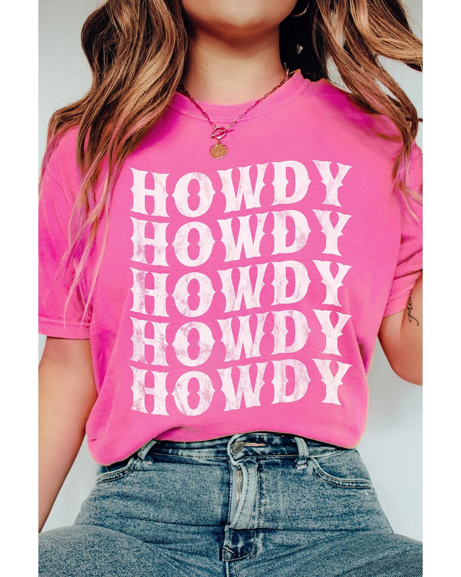 V539-AZEXDC25229010-P406-S-202506122225-00 Sachet Pink HOWDY Graphic Western Crew Neck Tee - S - Image 1