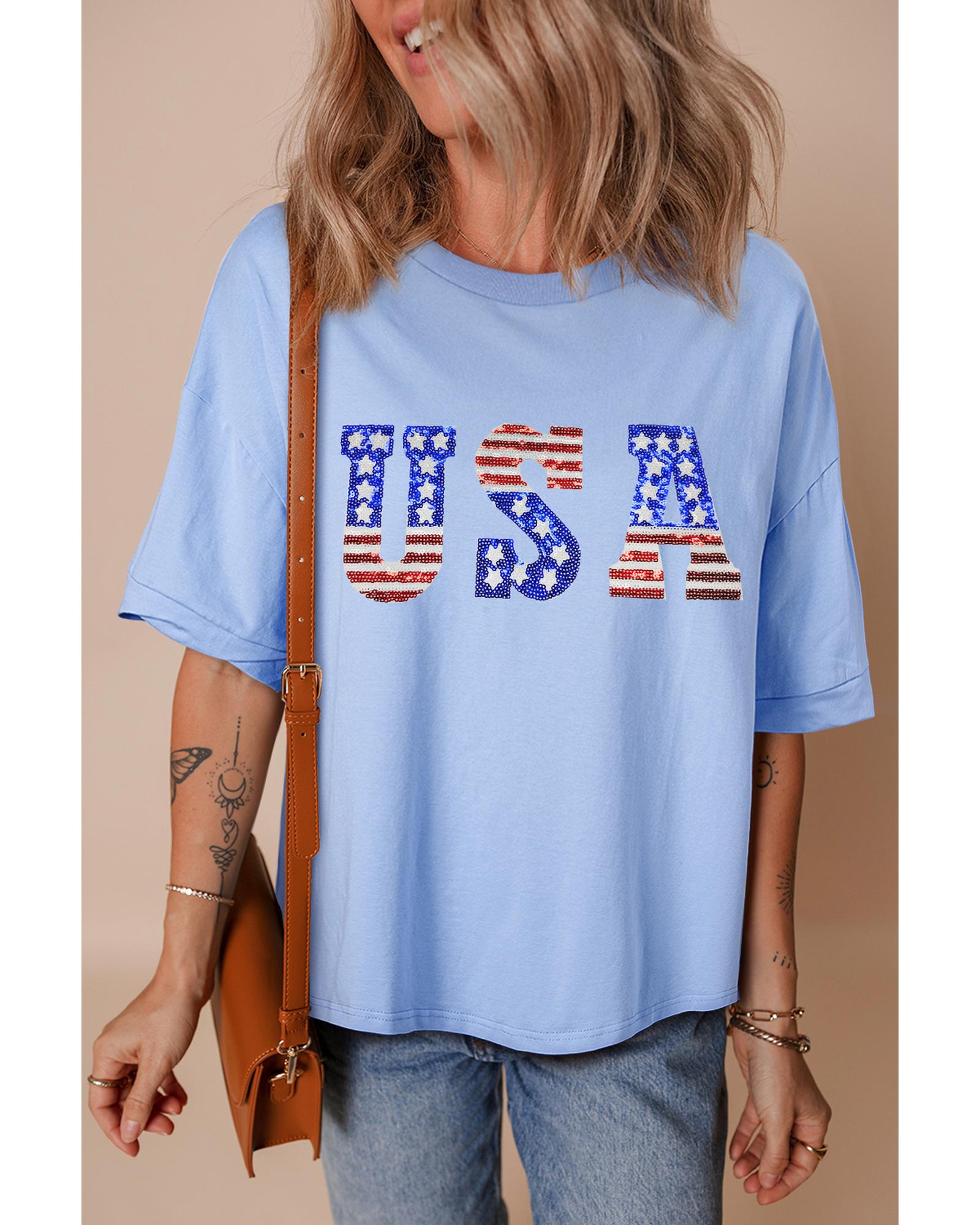 V539-AZEXDC25229133-P1204-M-202508291850-00 Myosotis USA Patched Drop Sleeve Crewneck T Shirt - M - Image 1