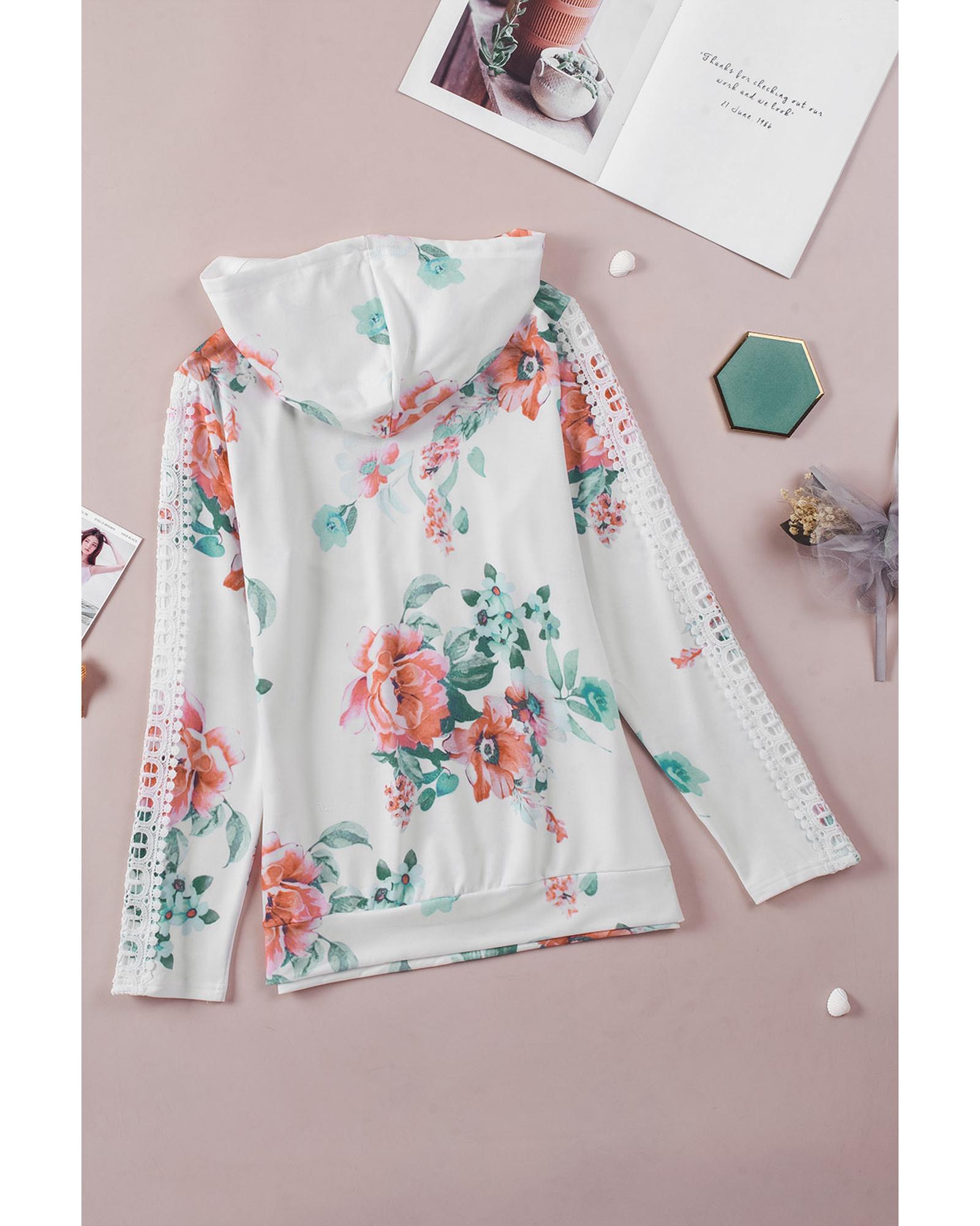 V539-AZEXDC25311955-18-M-202508262245-00 Azura Exchange Lace Contrast Long Sleeve Hoodie - M - Image 1