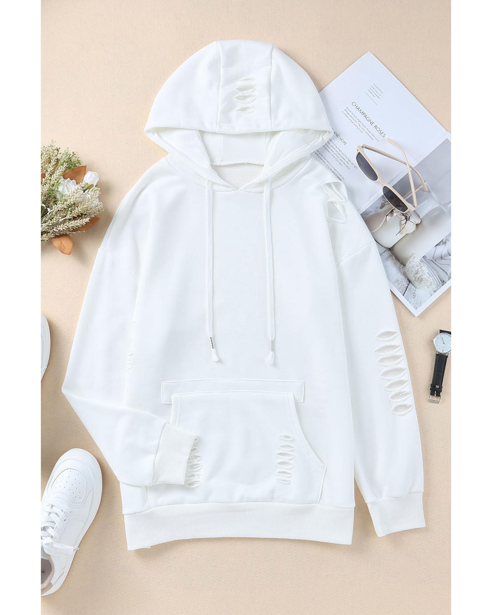 V539-AZEXDC25311957-1-L-202508290915-00 Azura Exchange Ripped Hooded Sweatshirt with Kangaroo Pocket - L - Image 1