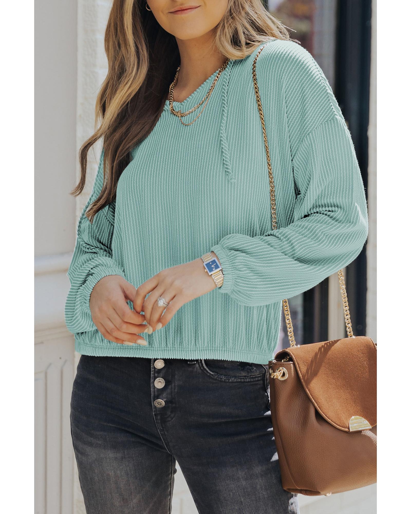 V539-AZEXDC25312249-9-S-162424-00 Azura Exchange Loose Fit Ribbed V Neck Hoodie - S - Image 1