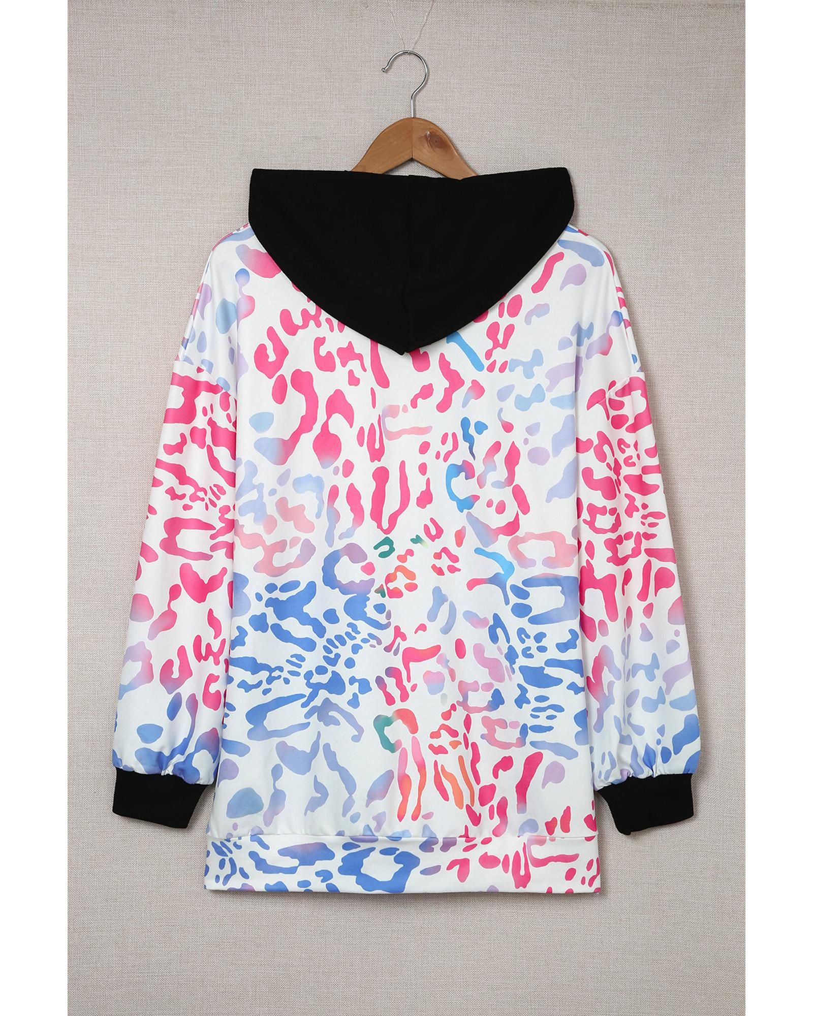 V539-AZEXDC25312260-22-L-202508261825-00 Azura Exchange Leopard Drawstring Hoodie with Colorful Splicing - L - Image 1