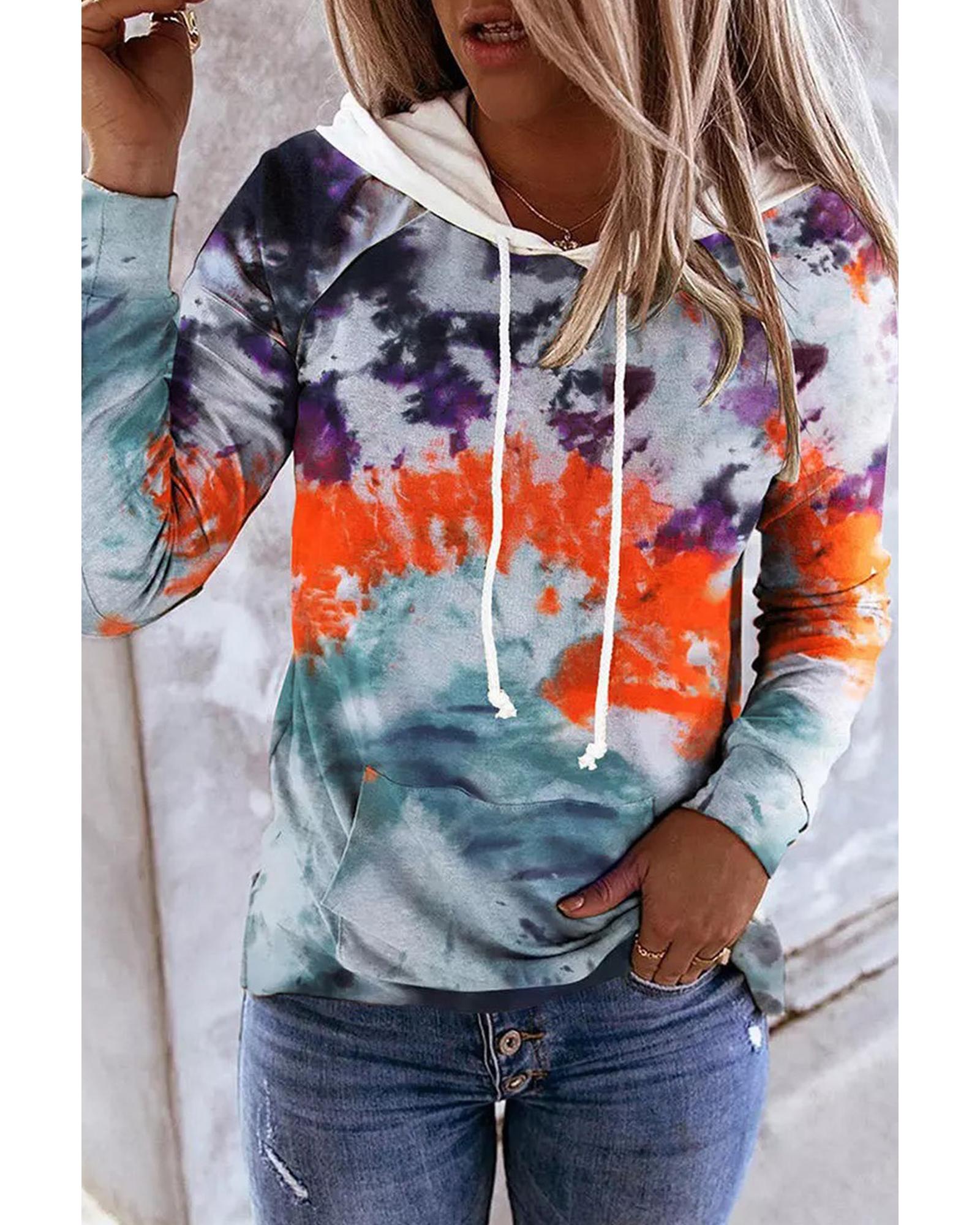 V539-AZEXDC25312565-22-S-163649-00 Azura Exchange Tie Dye Drawstring Hoodie with Kangaroo Pocket - S - Image 1