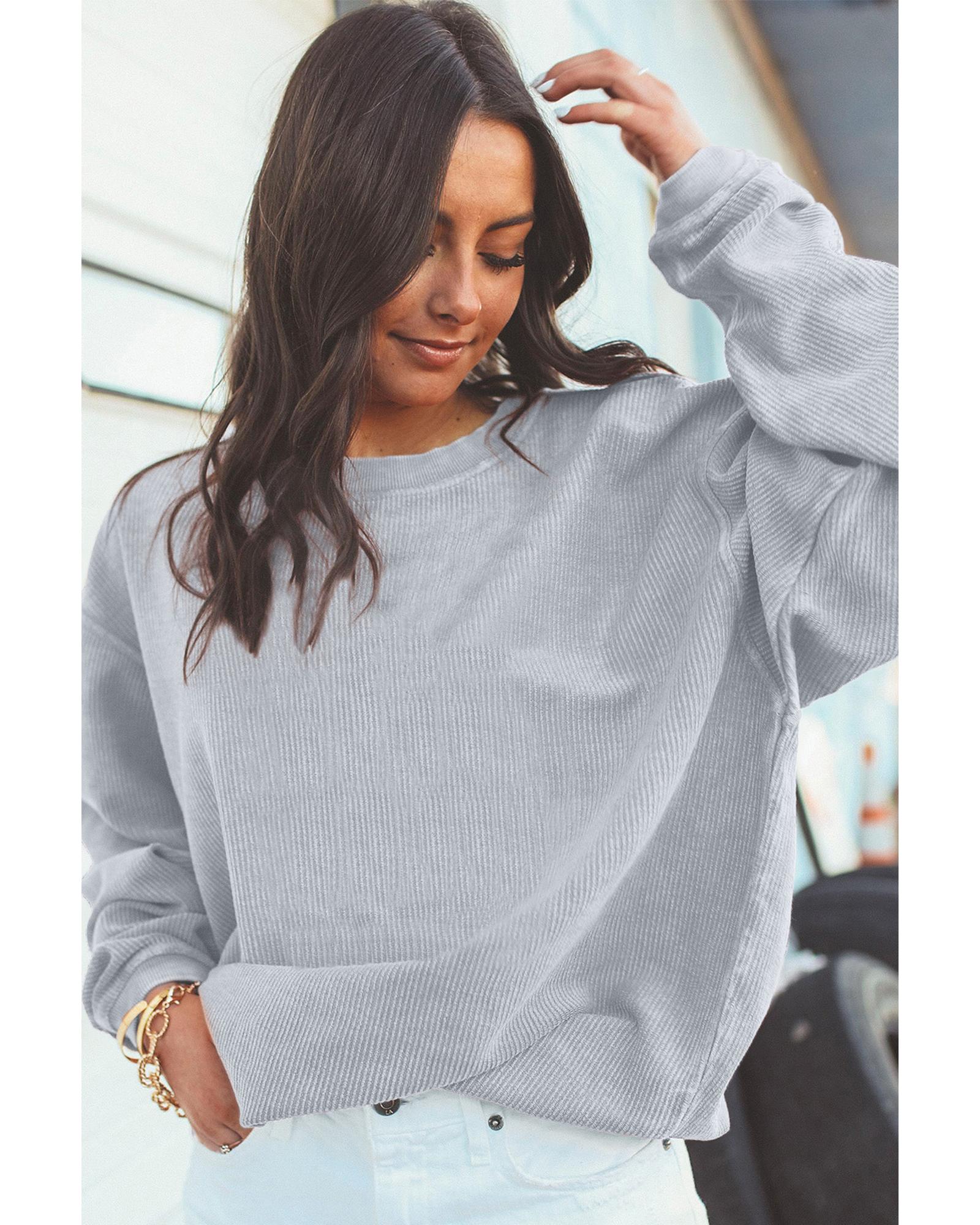 V539-AZEXDC25312934-P1011-XL-202508271115-00 Light Grey Ribbed Corded Oversized Sweatshirt - XL - Image 1