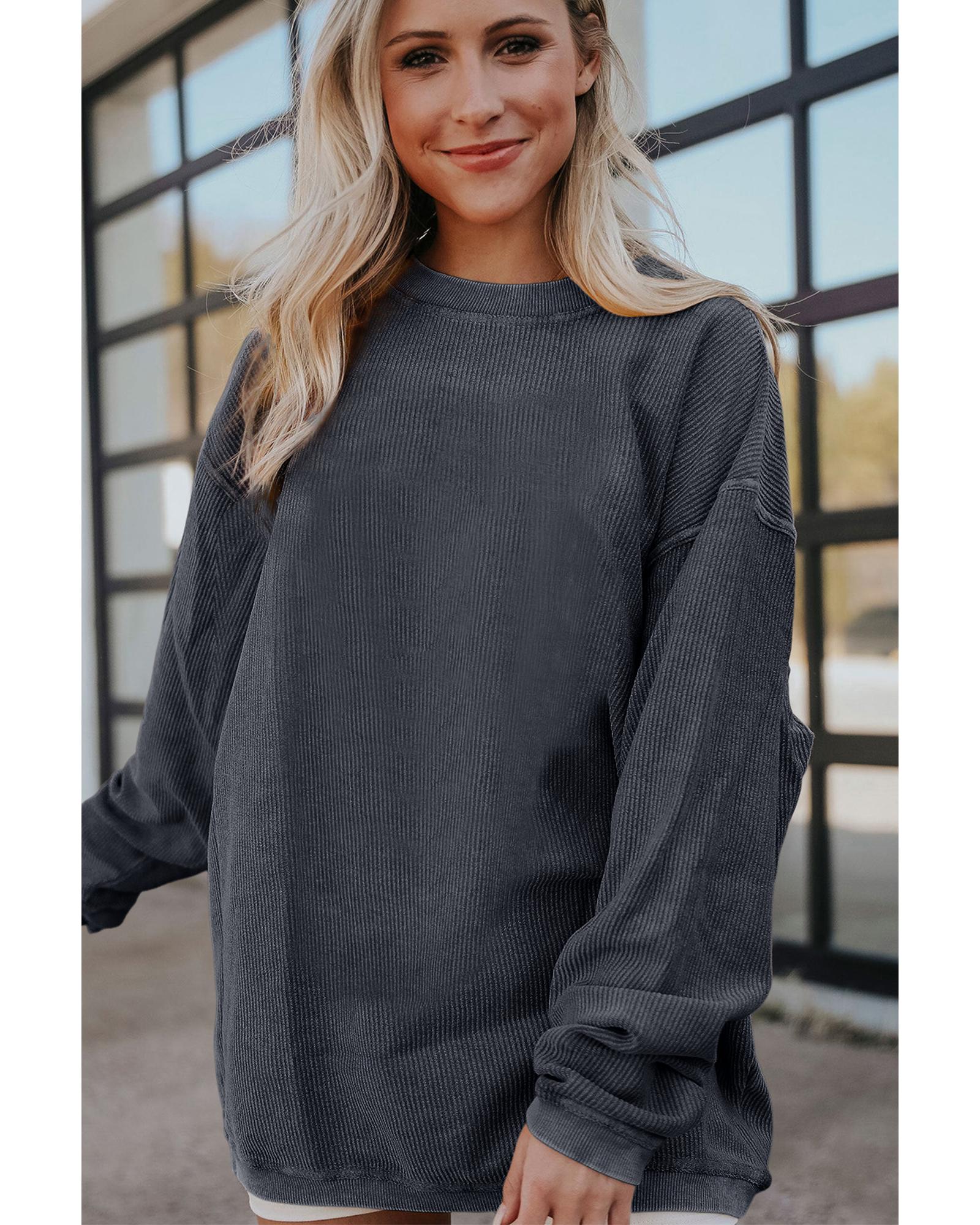 V539-AZEXDC25312934-P2011-2XL-202508280820-00 Dark Grey Ribbed Corded Oversized Sweatshirt - 2XL - Image 1