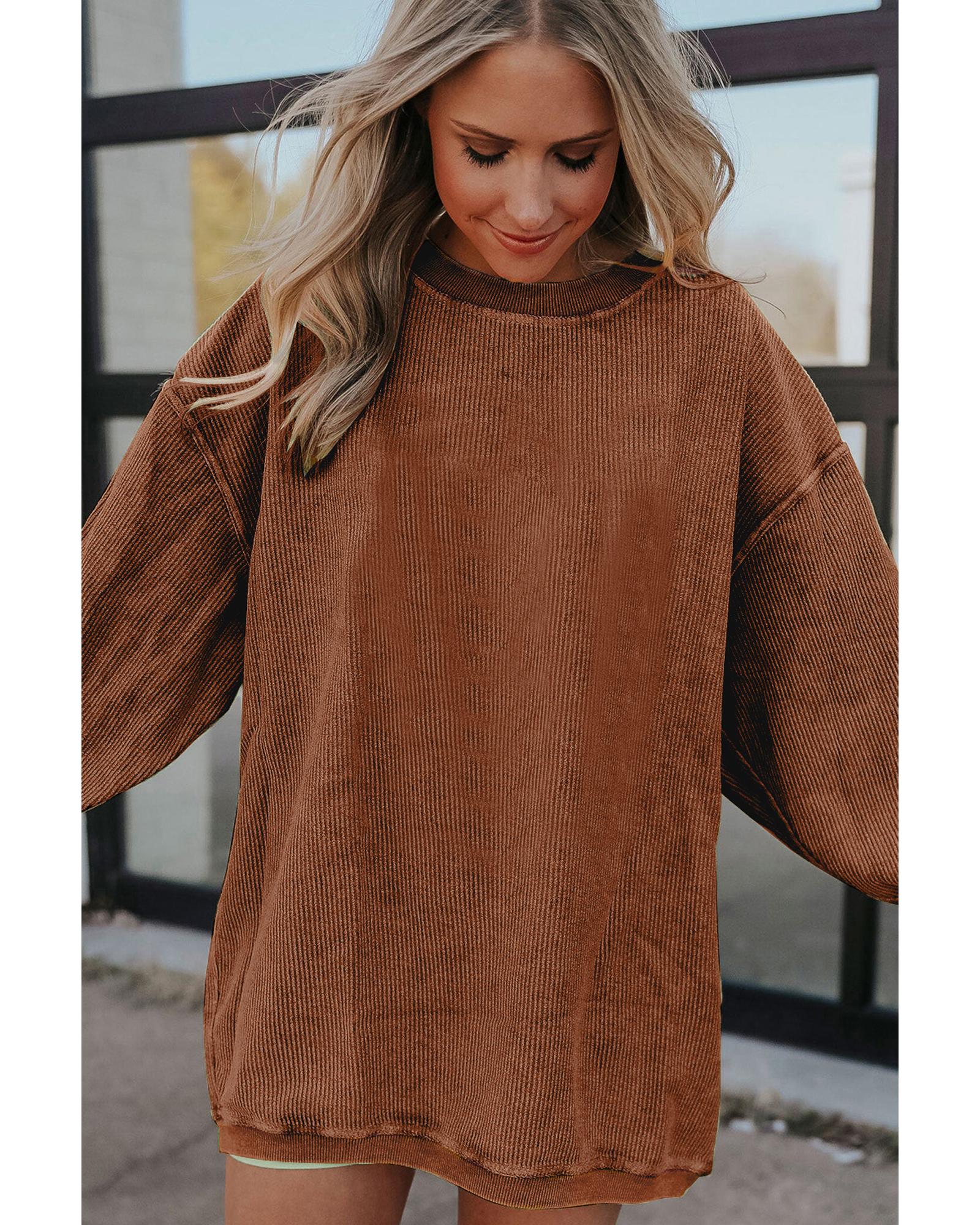 V539-AZEXDC25312934-P2017-2XL-202506130046-00 Chestnut Ribbed Corduroy Oversized Sweatshirt - 2XL - Image 1