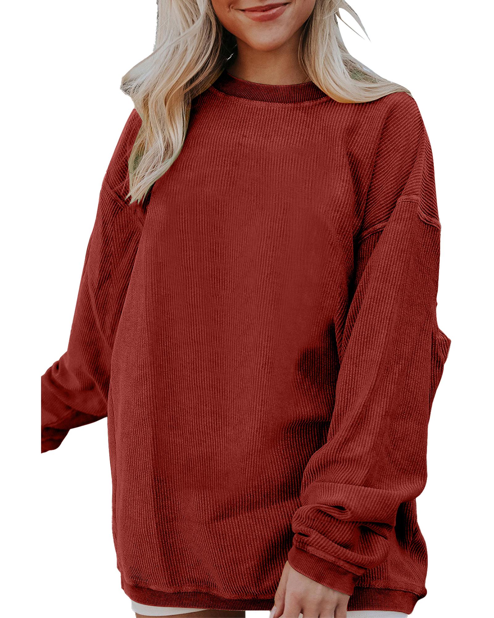 V539-AZEXDC25312934-P603-L-202508292050-00 Racing Red Ribbed Corded Oversized Sweatshirt - L - Image 1