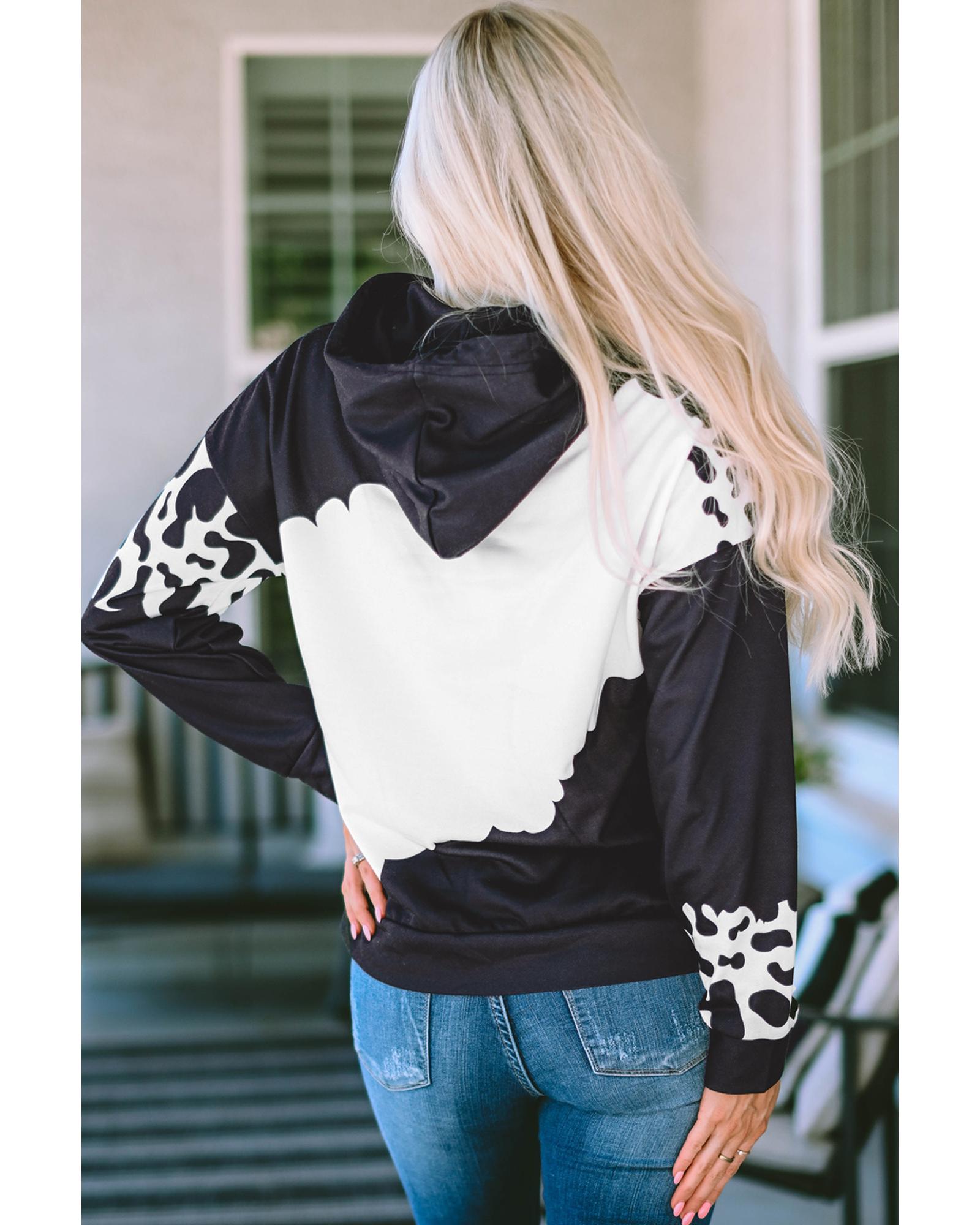 V539-AZEXDC25314537-2-S-202508290755-00 Azura Exchange Cow Tie Dye Print Pullover Hoodie with Pocket - S - Image 1