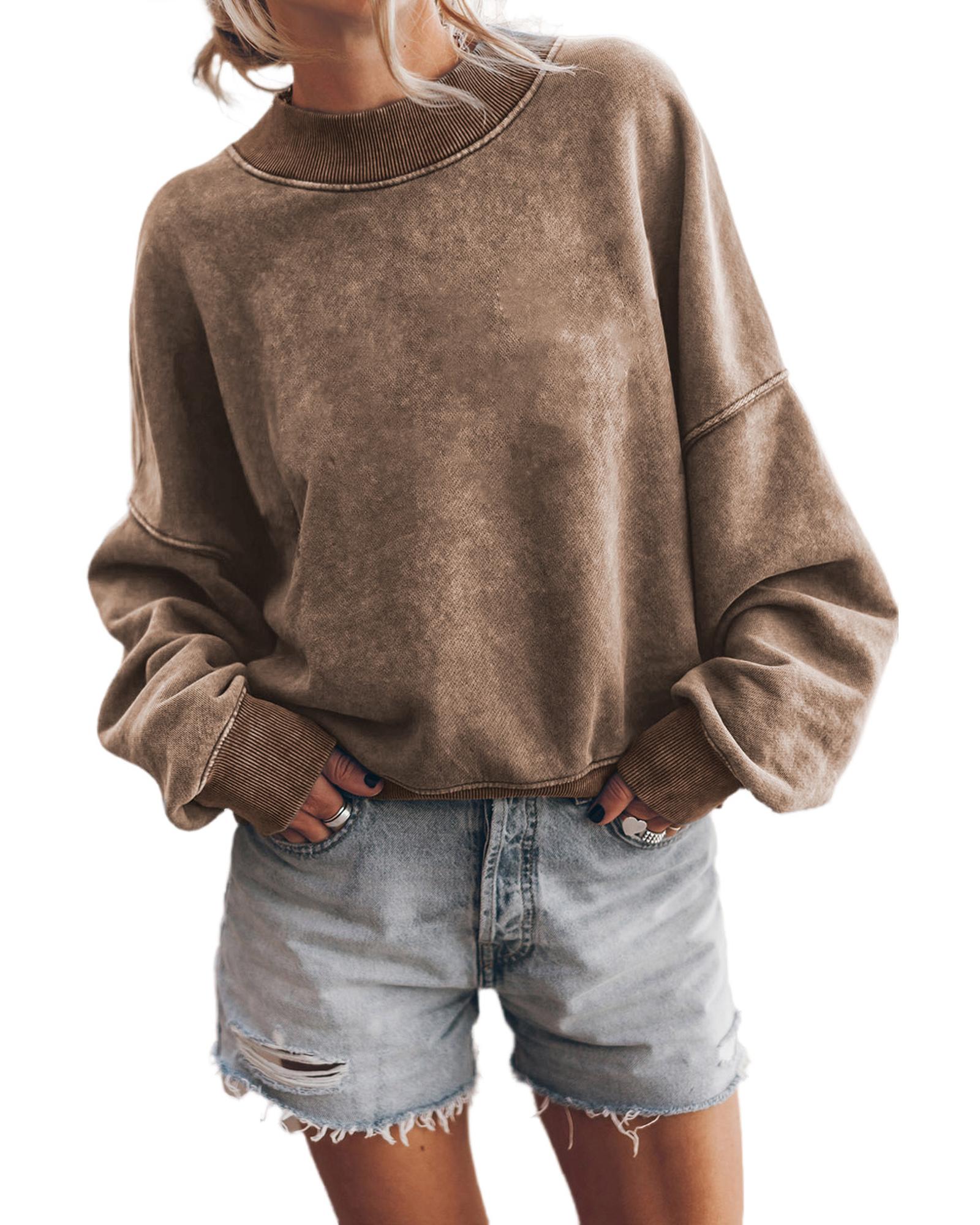 V539-AZEXDC25314590-17-S-202509010235-00 Azura Exchange Relaxed Brown Crew Neck Sweatshirt with Drop Shoulder Design - S - Image 1