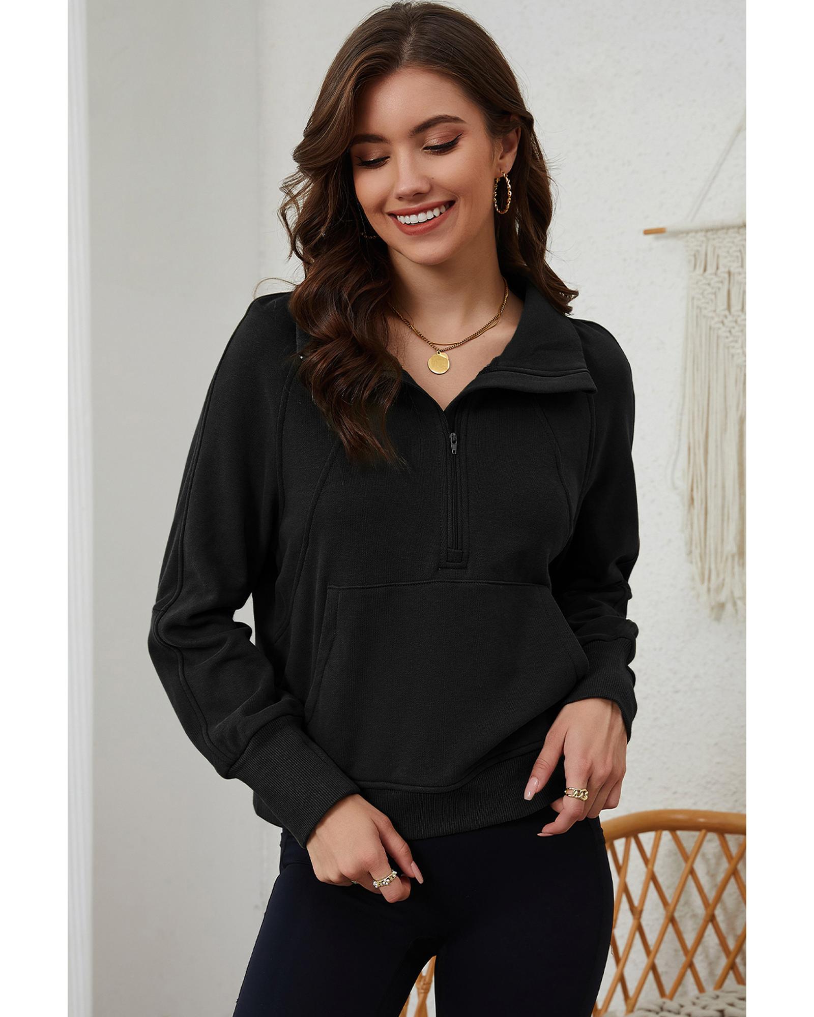 V539-AZEXDC25314642-2-XL-202508311930-00 Azura Exchange Black Ribbed Thumbhole Sleeve Sweatshirt - XL - Image 1