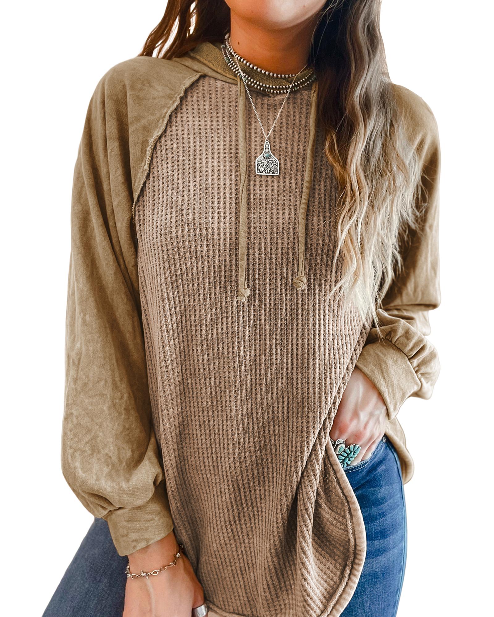 V539-AZEXDC25314711-16-XL-202508290745-00 Azura Exchange Waffled Expose Seam Drawstring Hoodie - XL - Image 1