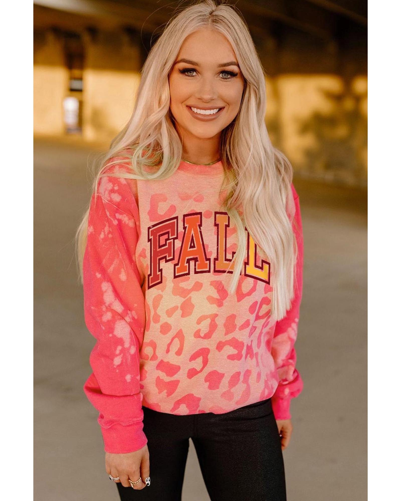 V539-AZEXDC25315019-10-M-202508291900-00 Pink FALL Leopard Print Long Sleeve Pullover Sweatshirt - M - Image 1