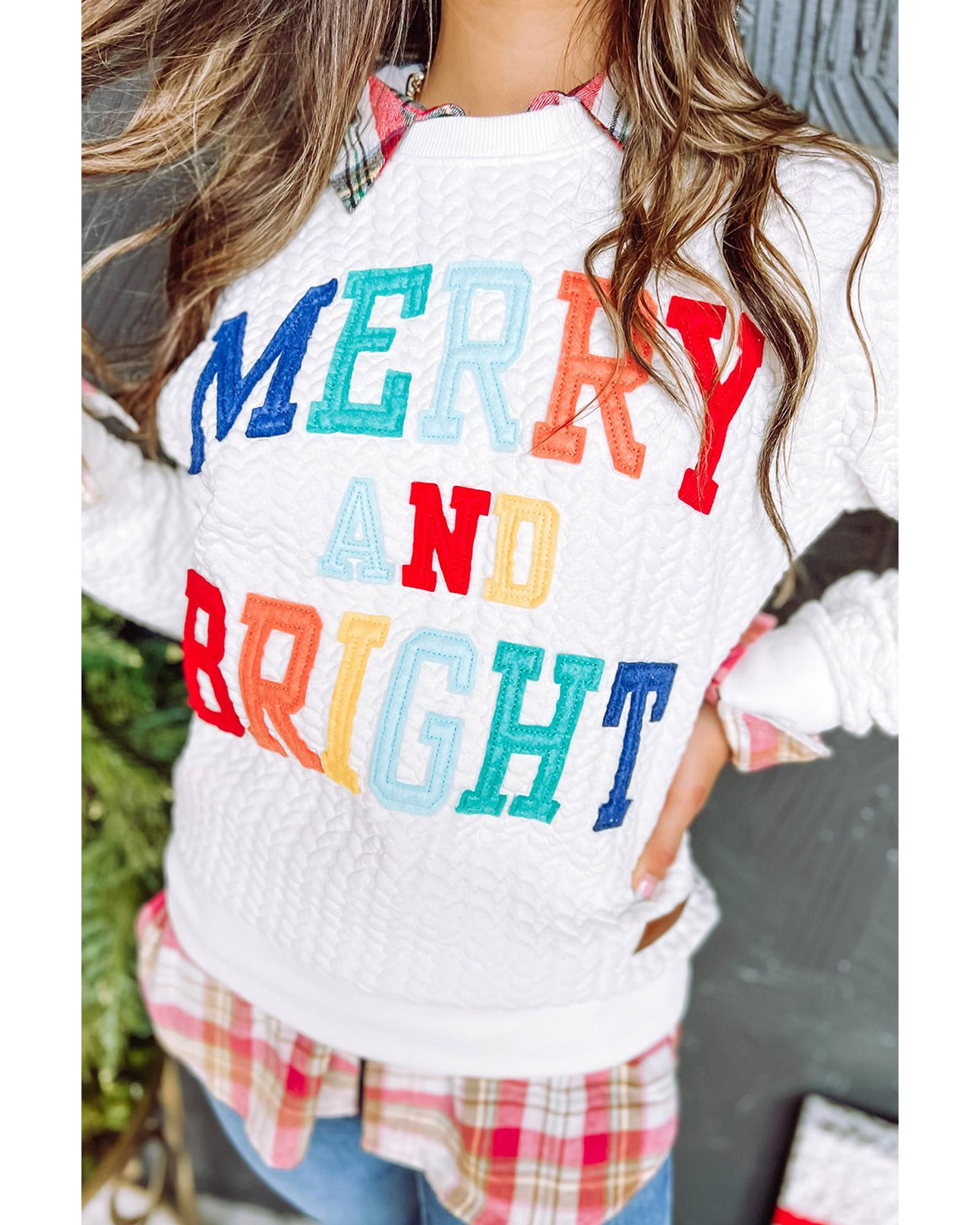V539-AZEXDC25315291-P1-M-202508270220-00 Bright White Merry And Bright Cable Knit Pullover Sweatshirt - M - Image 1