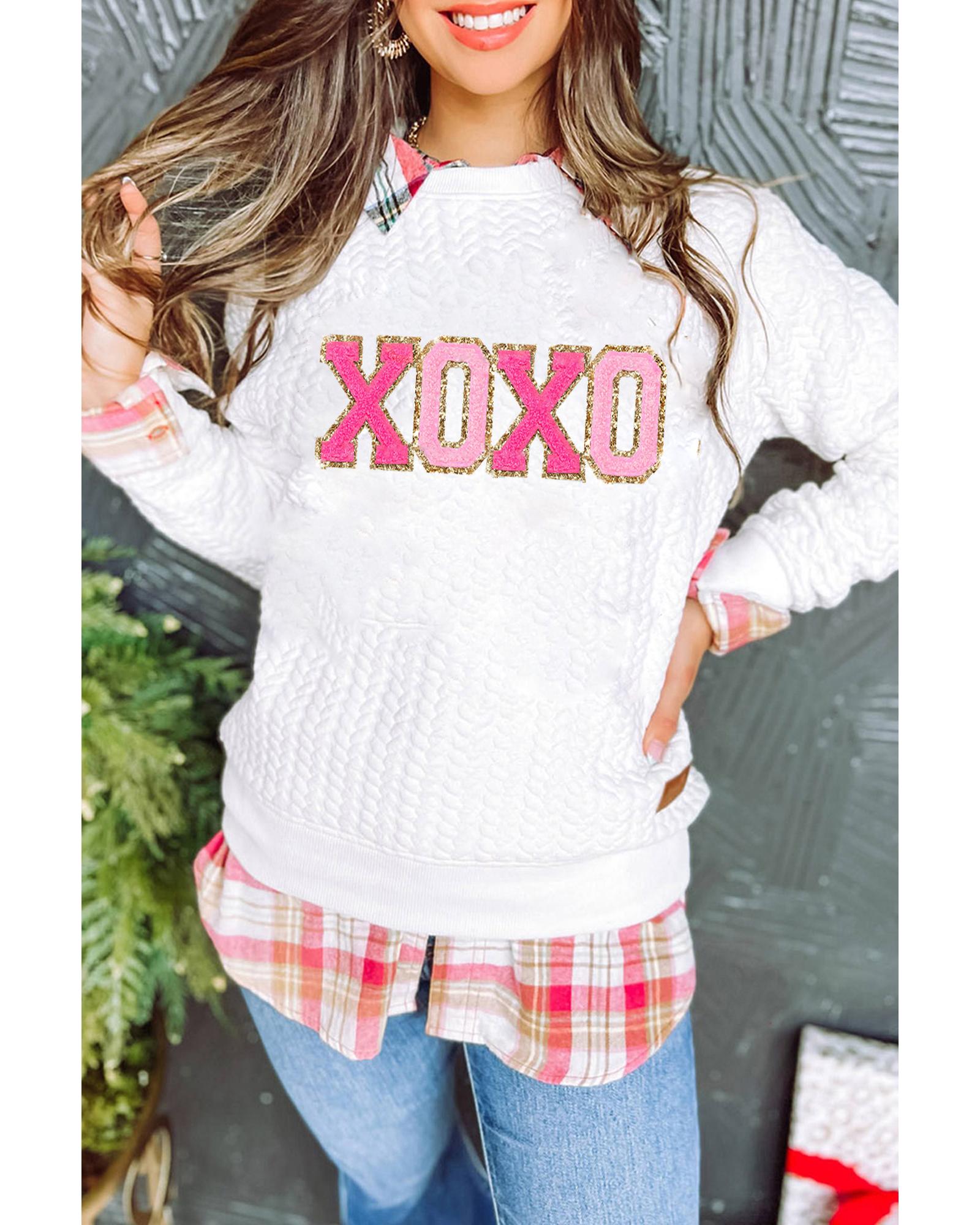 V539-AZEXDC25315291-P120-M-202508271930-00 White XOXO Glitter Chenille Cable Knit Pullover Sweatshirt - M - Image 1