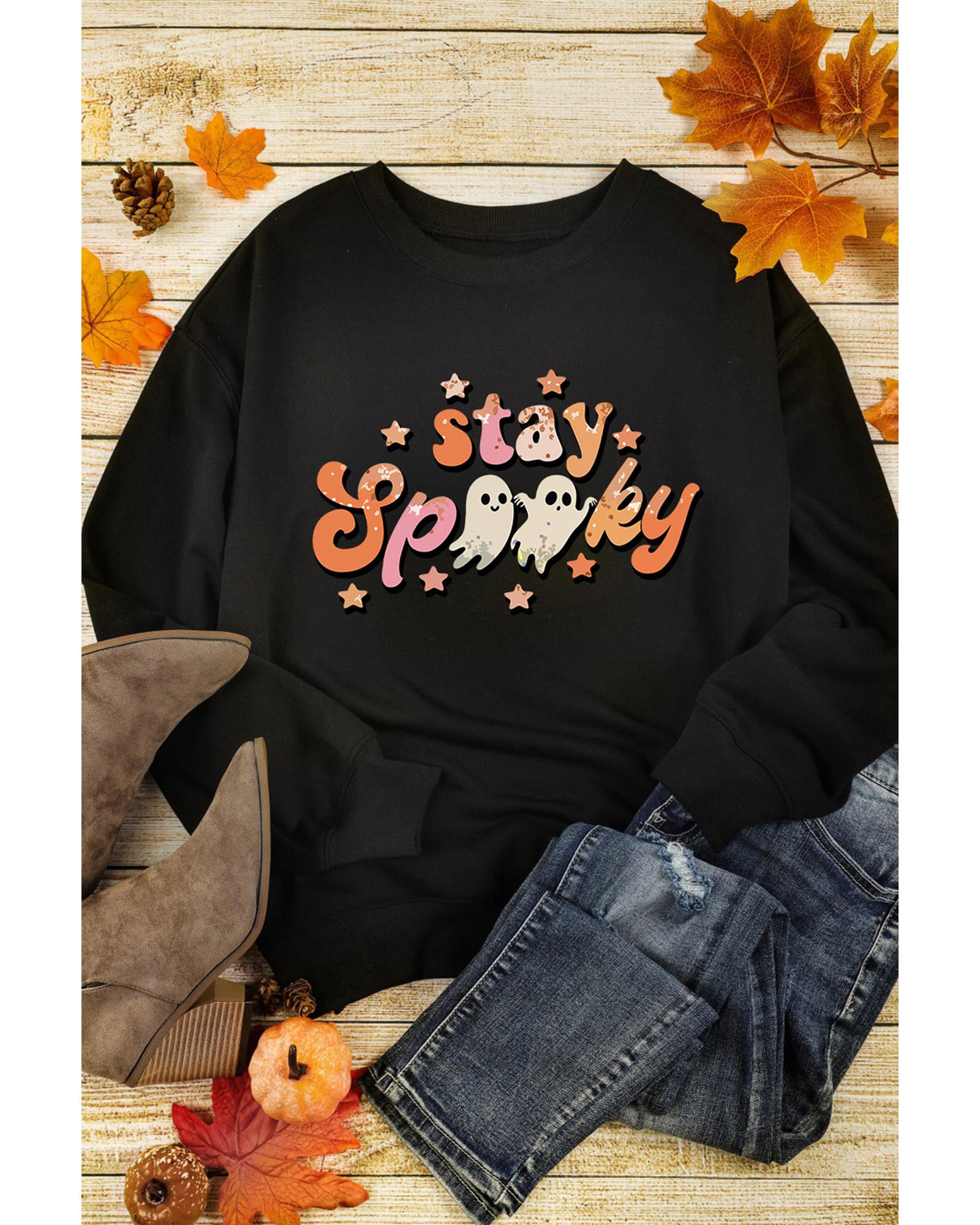 V539-AZEXDC25315609-2-S-202506130135-00 Black Halloween stay Spooky Graphic Sweatshirt - S - Image 1