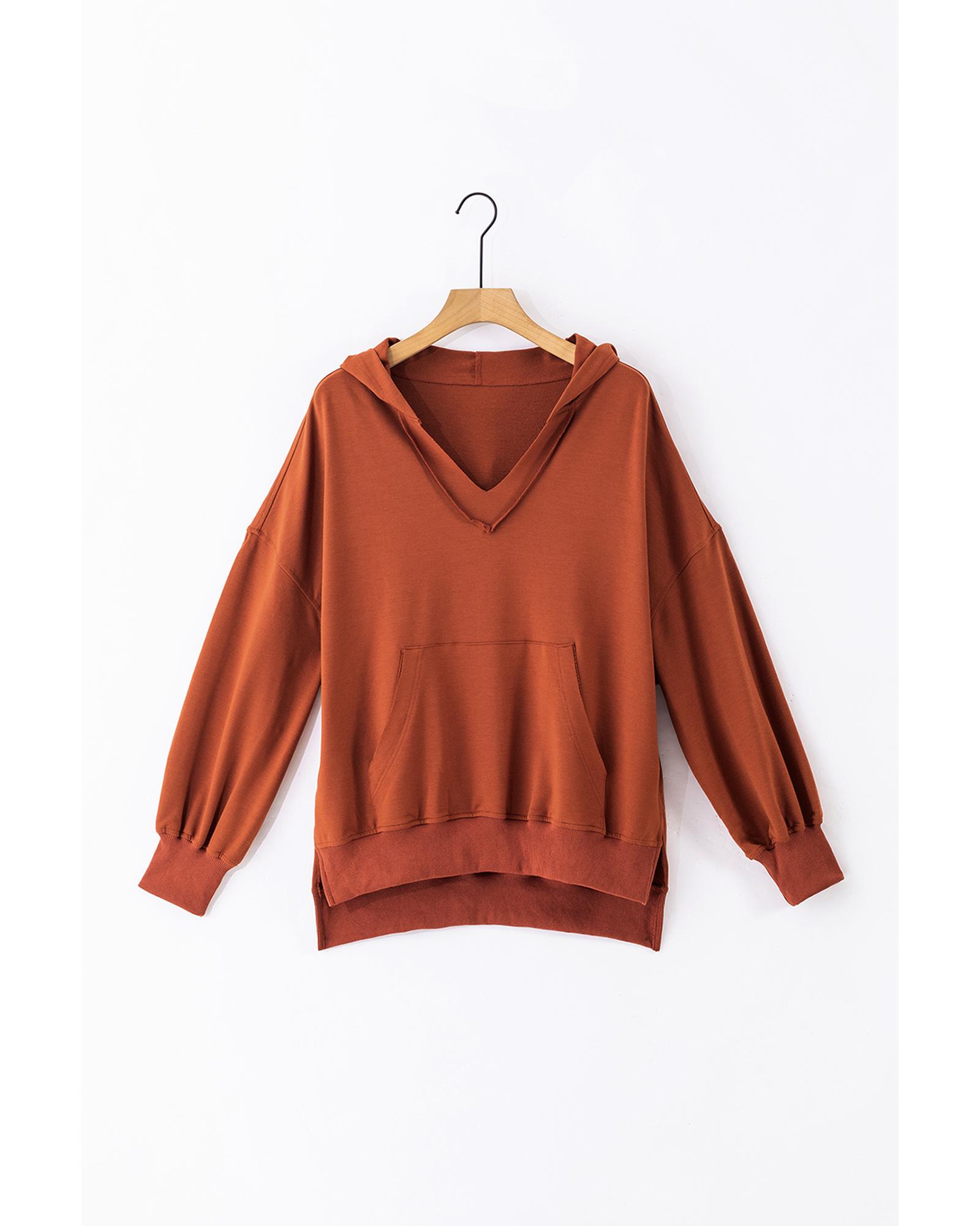 V539-AZEXDC25316179-P2017-S-202506191731-00 Chestnut V Neck Kangaroo Pocket Oversized Hoodie - S - Image 1
