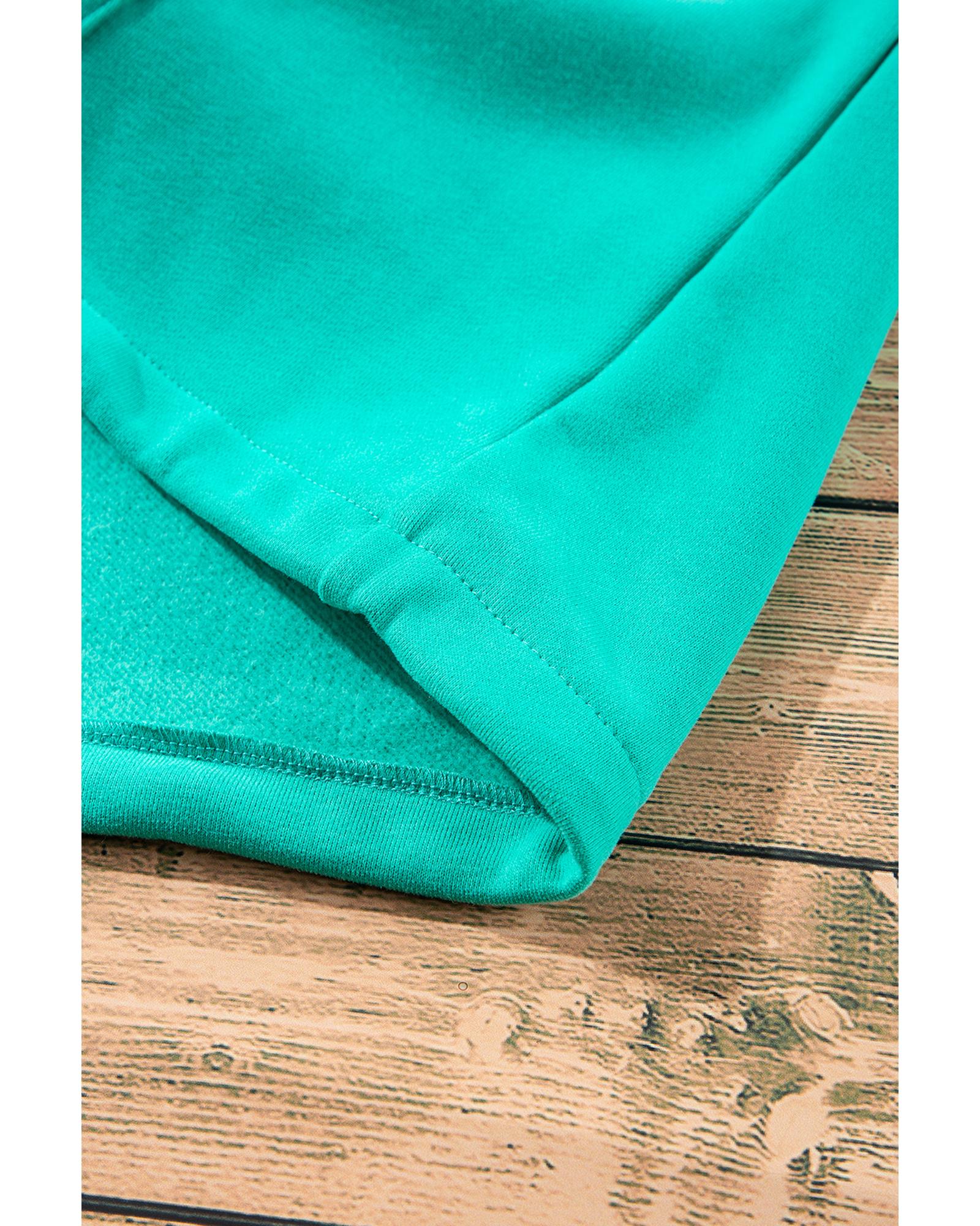 V539-AZEXDC25316626-P504-S-202506130636-00 Aruba Blue Fleece Lined Half Zipper Kangaroo Pockets Loose Hoodie - S - Image 1