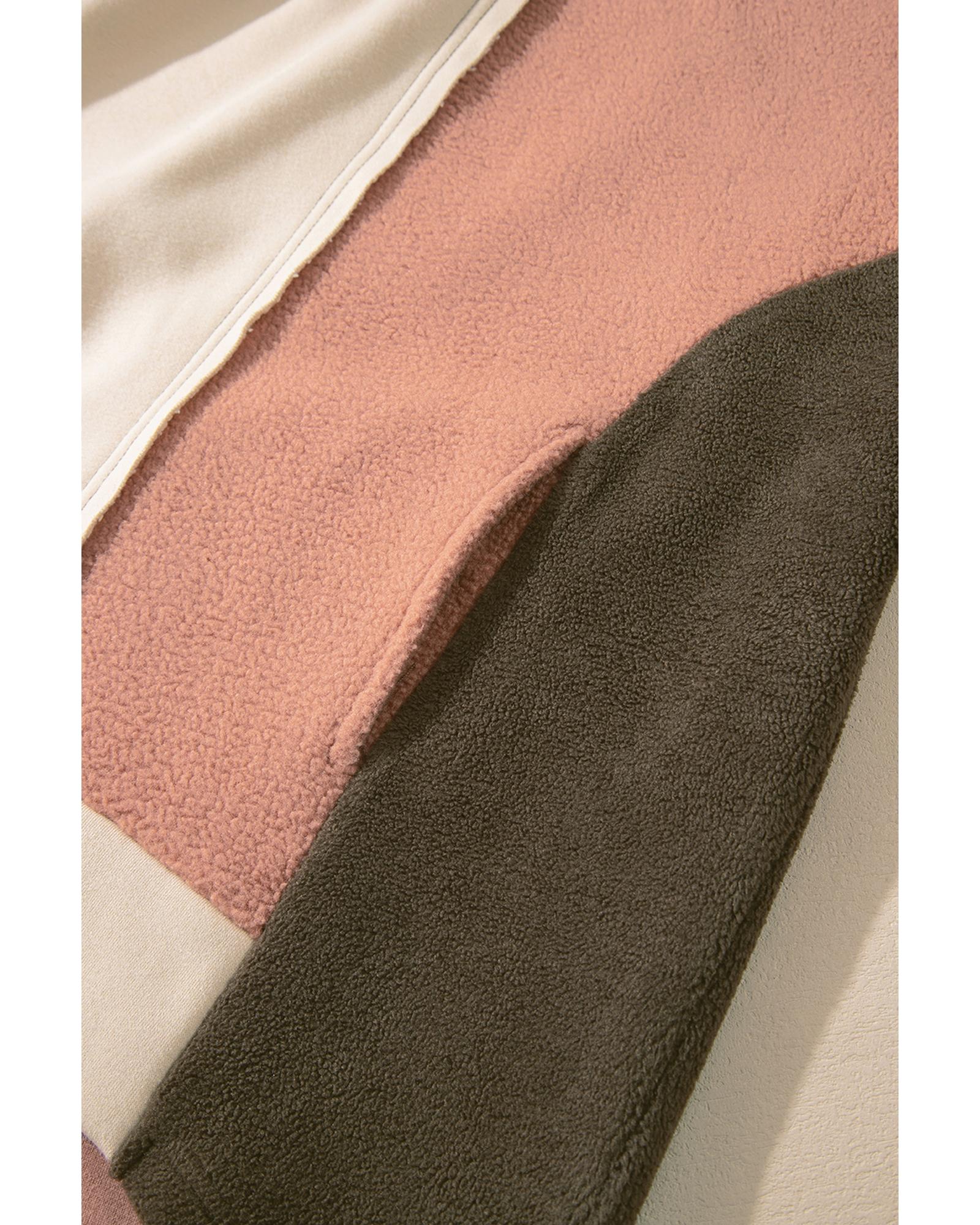 V539-AZEXDC25316944-P15-XL-202508300540-00 Beige Oversized Color Block Patchwork High Low Hoodie - XL - Image 1