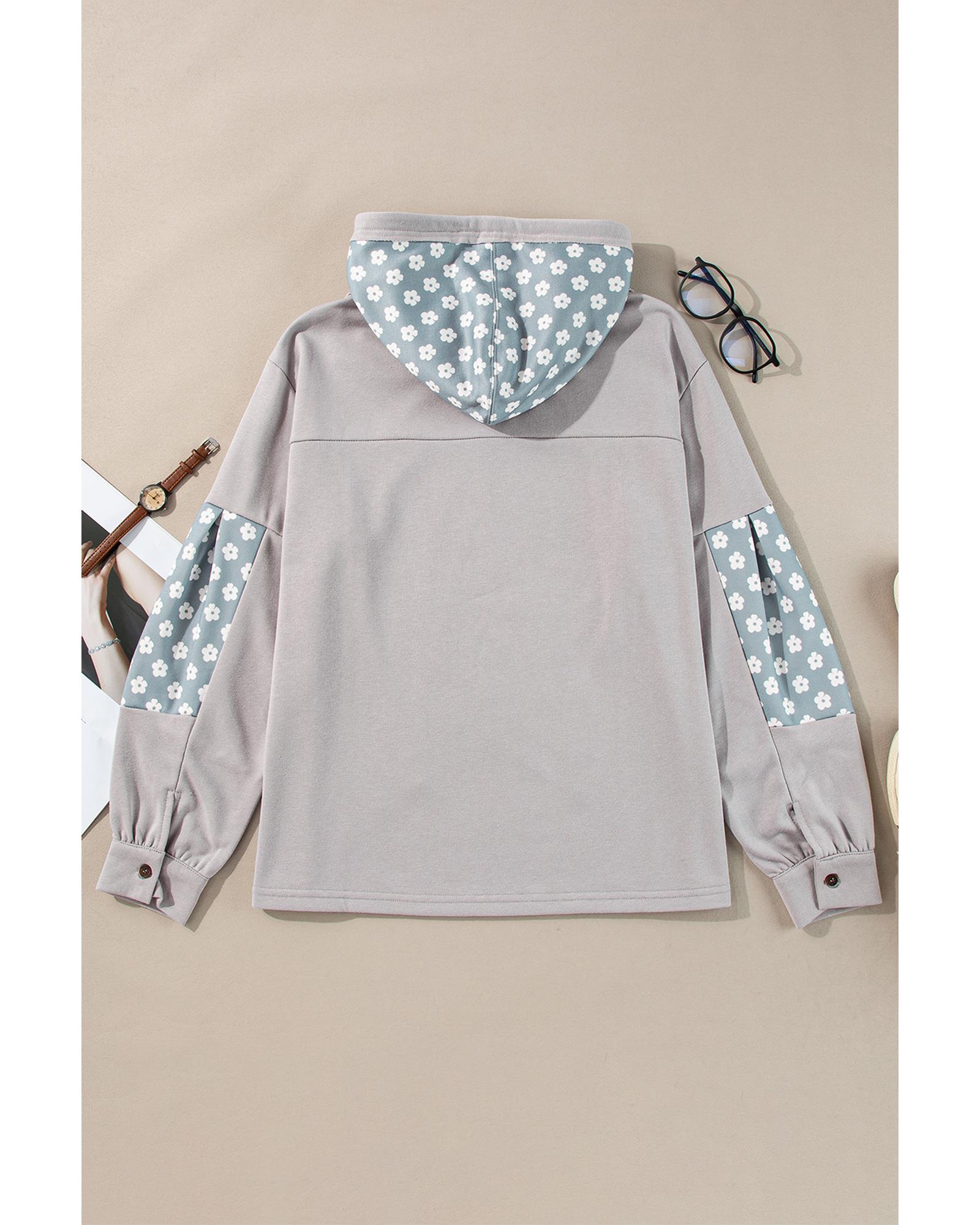 V539-AZEXDC25316979-P804-L-202508292210-00 Beau Blue Floral Patchwork Star Pattern Drawstring Hoodie - L - Image 1