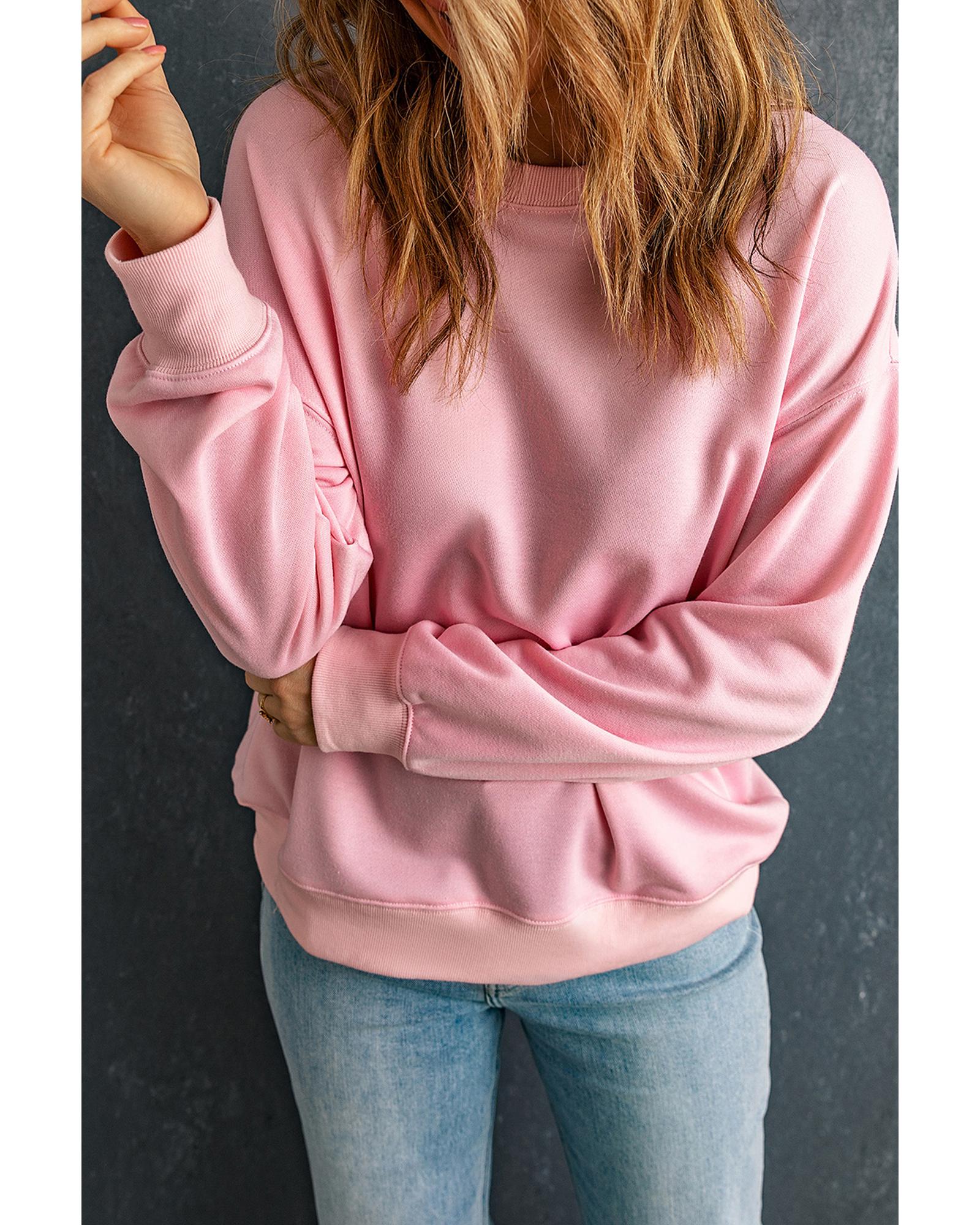 V539-AZEXDC25317184-10-2XL-202508281650-00 Pink Solid Classic Crewneck Pullover Sweatshirt - 2XL - Image 1