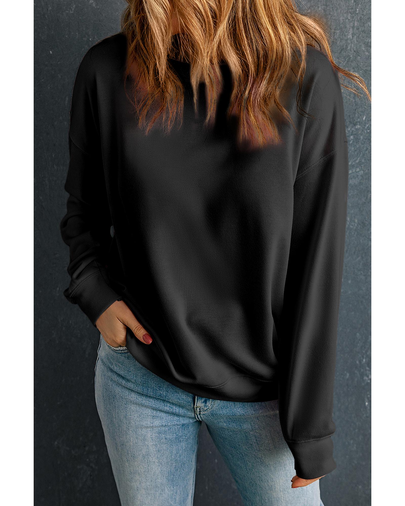 V539-AZEXDC25317184-2-S-202506130420-00 Black Solid Classic Crewneck Pullover Sweatshirt - S - Image 1