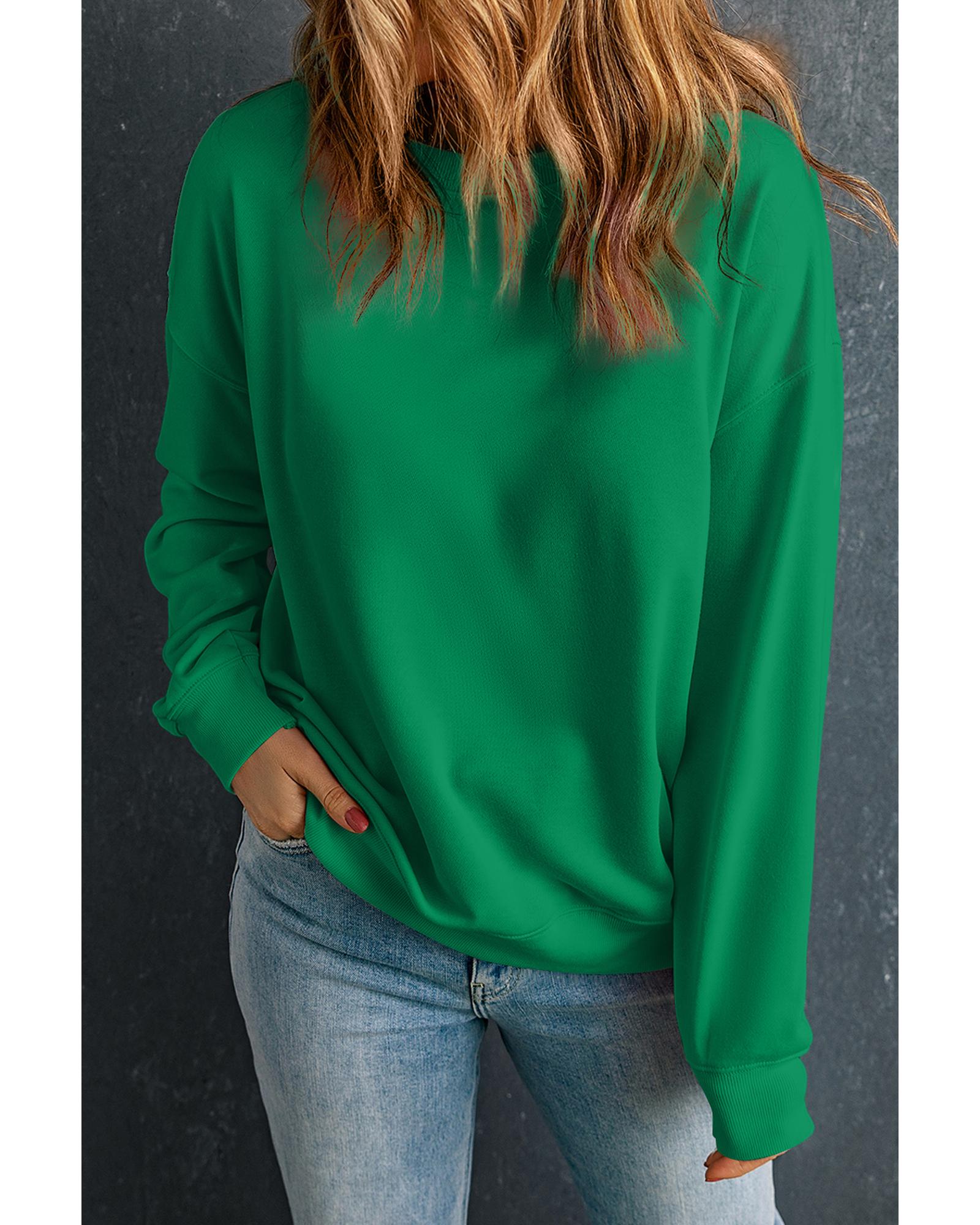 V539-AZEXDC25317184-P209-XL-202508281315-00 Dark Green Solid Classic Crewneck Pullover Sweatshirt - XL - Image 1
