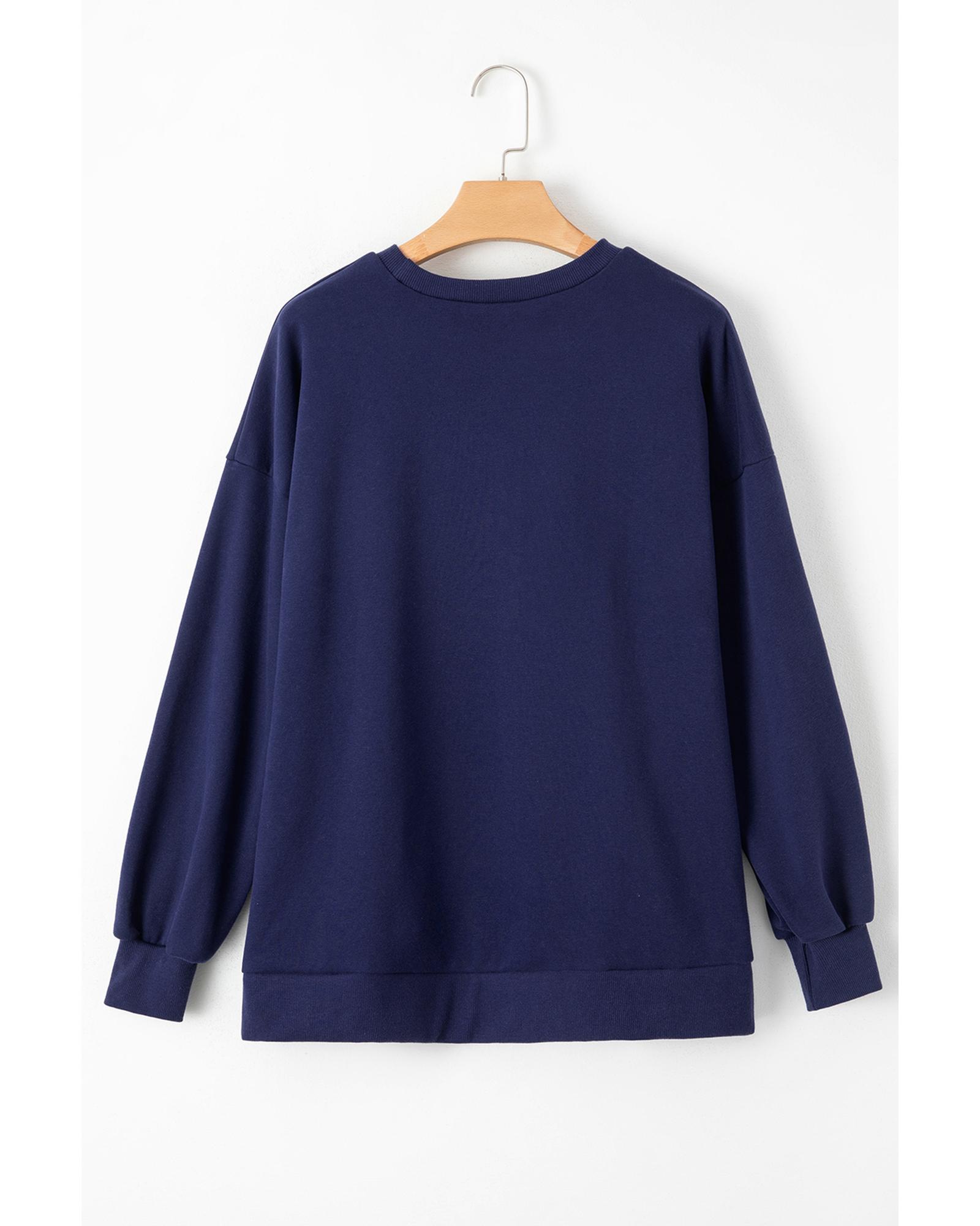 V539-AZEXDC25317234-P605-M-202508281950-00 Navy Blue Solid Fleece Lined Drop Shoulder High Low Sweatshirt - M - Image 1