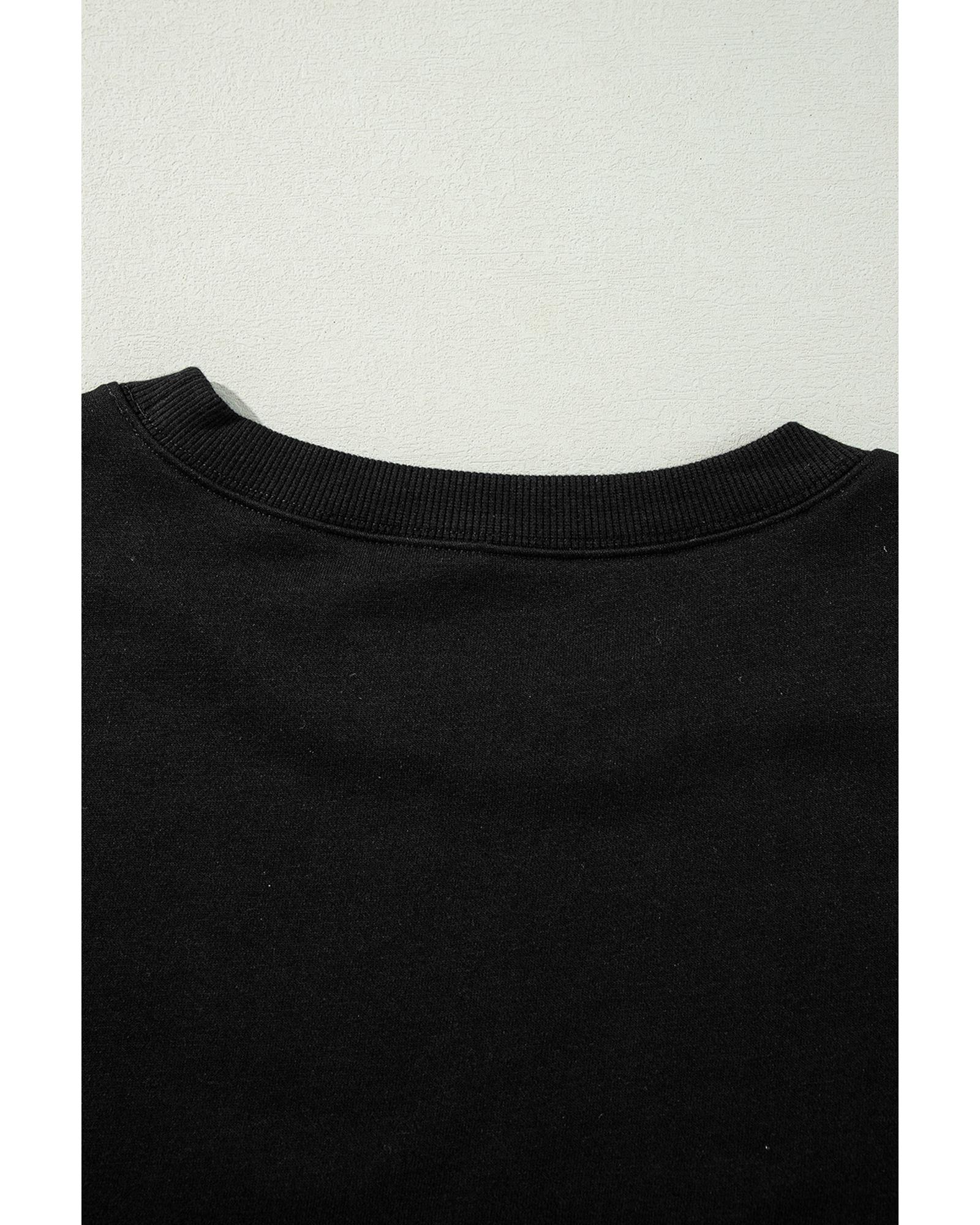 V539-AZEXDC25317271-P2-S-202506130522-00 Black Exposed Seam Drop Shoulder Round Neck Sweatshirt with Slits - S - Image 1