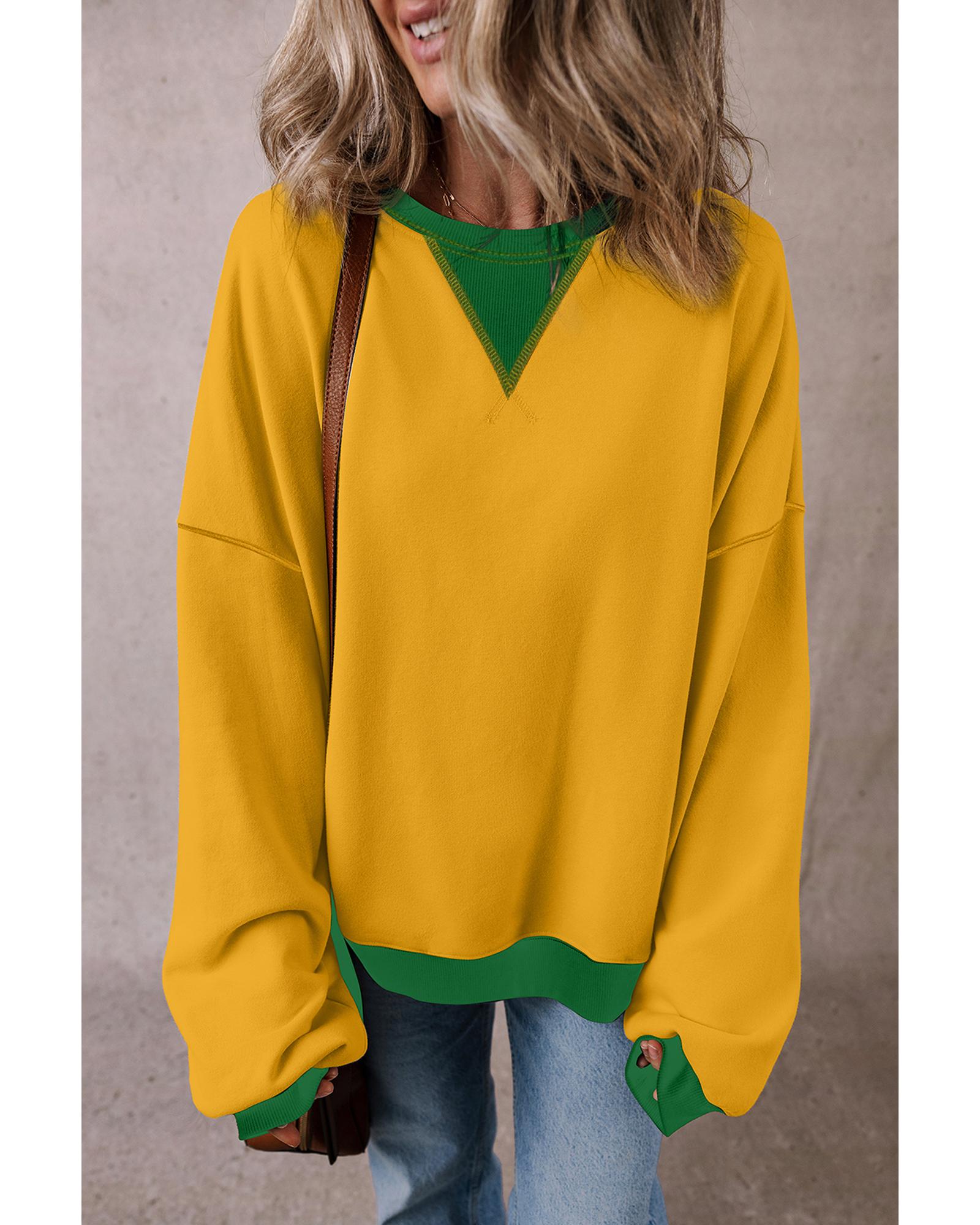 V539-AZEXDC25317281-P307-M-202508271755-00 Ginger Color Block Patch Drop Shoulder Oversized Sweatshirt - M - Image 1