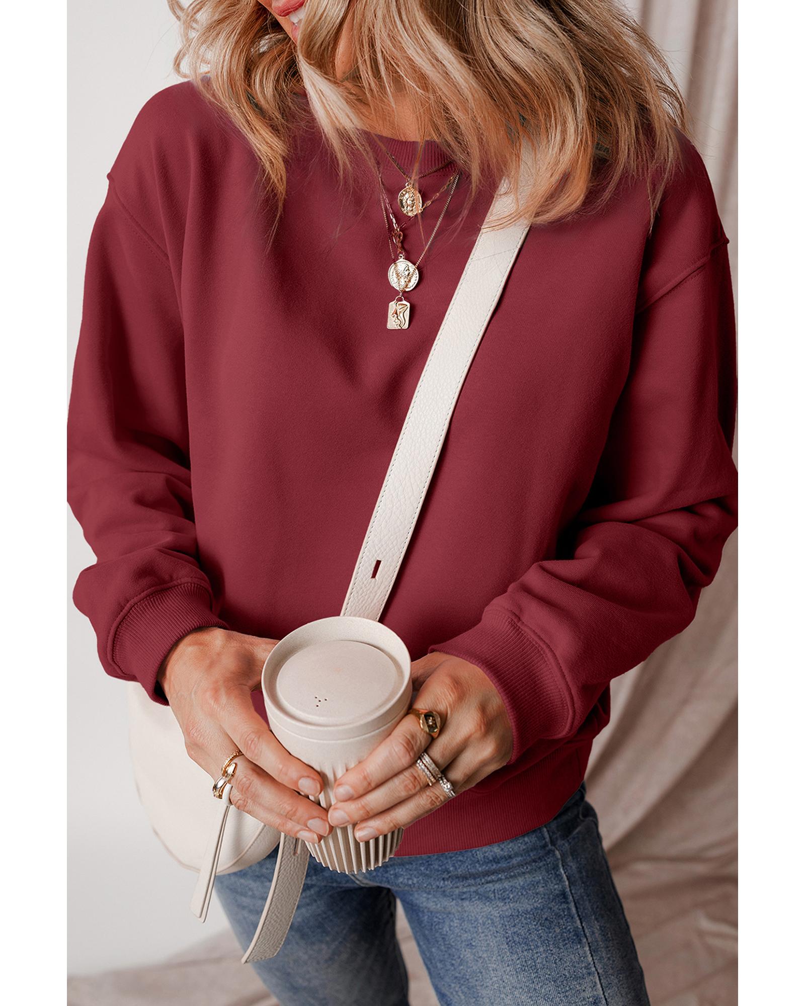 V539-AZEXDC25317289-P503-L-202508270655-00 Burgundy Solid Fleece Lined Drop Shoulder Terry Sweatshirt - L - Image 1