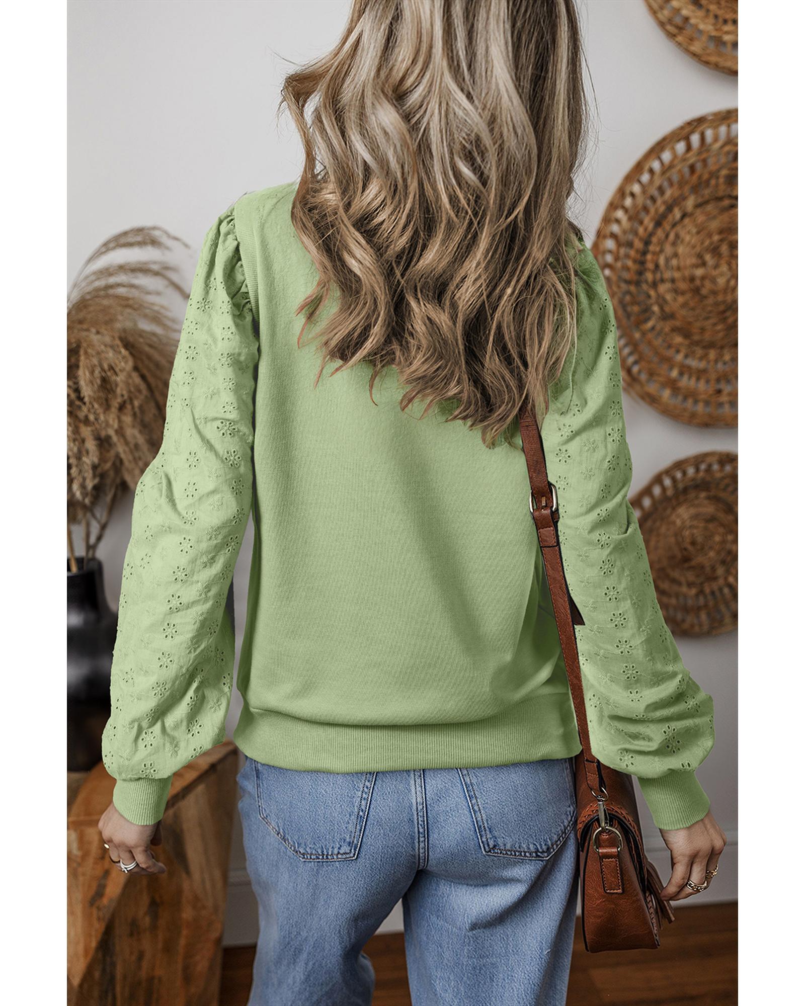 V539-AZEXDC25317344-P509-XL-202508281815-00 Mist Green Solid Patchwork Sleeve Round Neck Sweatshirt - XL - Image 1