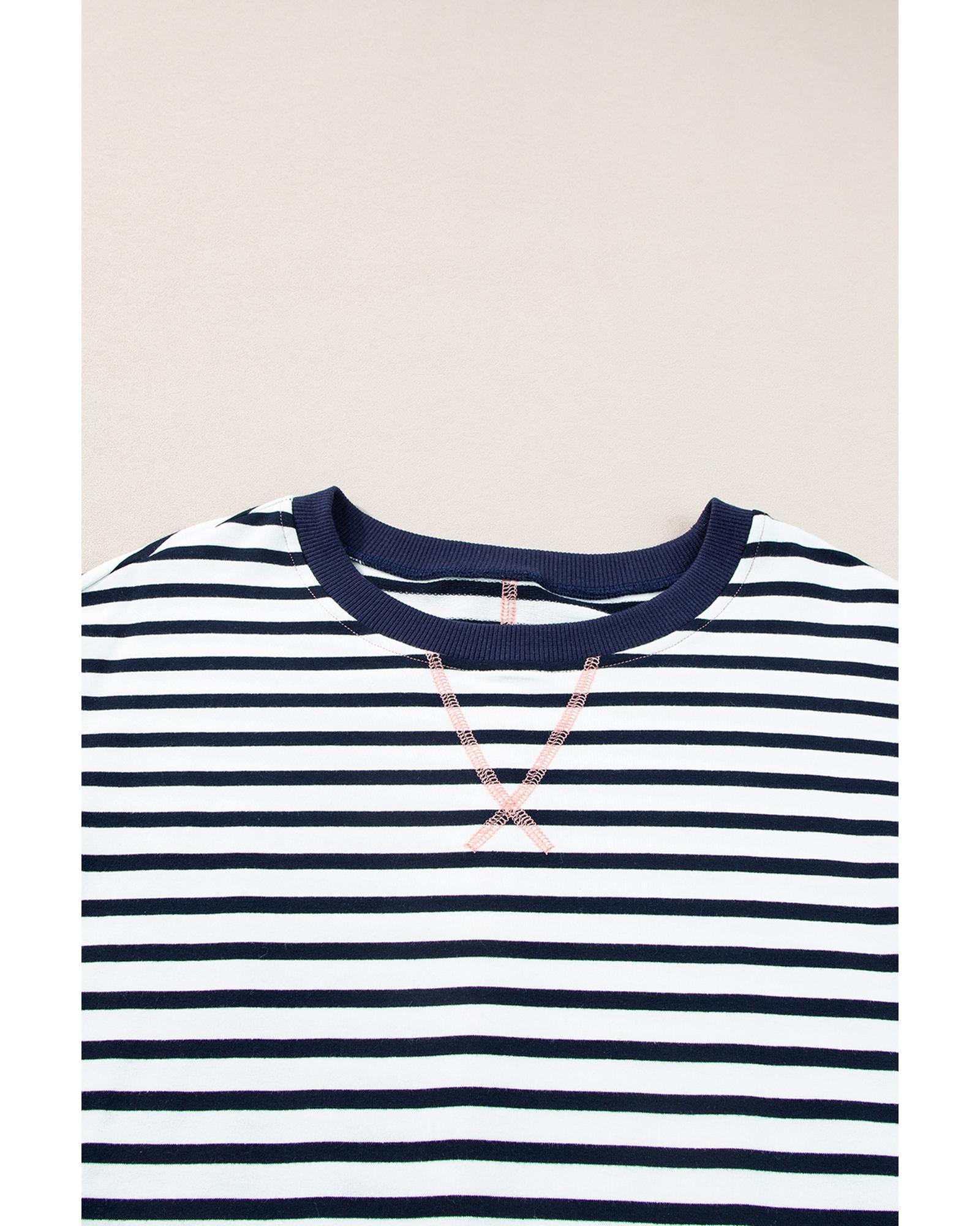 V539-AZEXDC25317378-P119-M-202508280140-00 White Stripe Color Block Exposed Seam Loose Fit Sweatshirt - M - Image 1