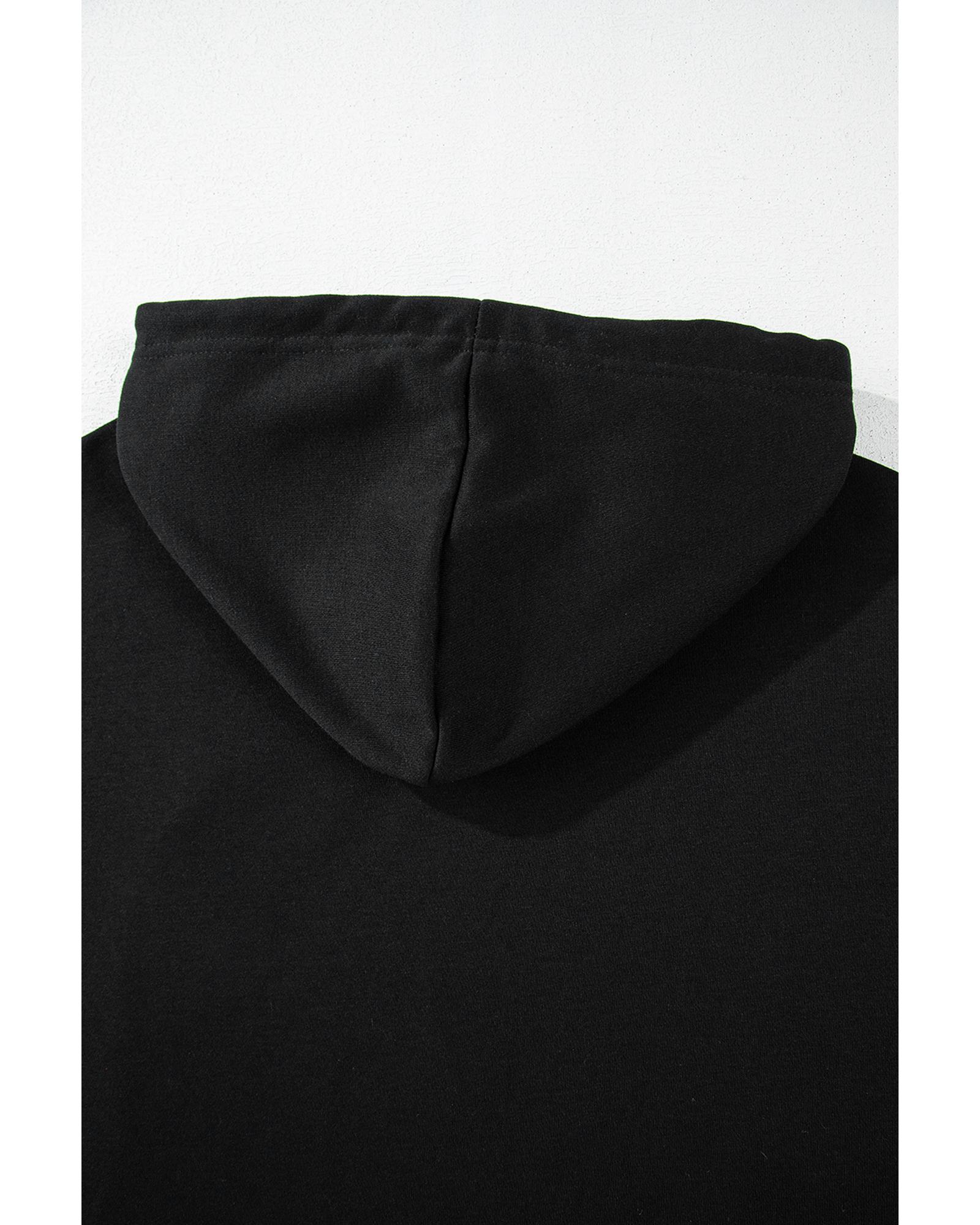 V539-AZEXDC25317540-P2-S-202506130447-00 Black Solid Drop Shoulder Drawstring Cropped Hoodie - S - Image 1