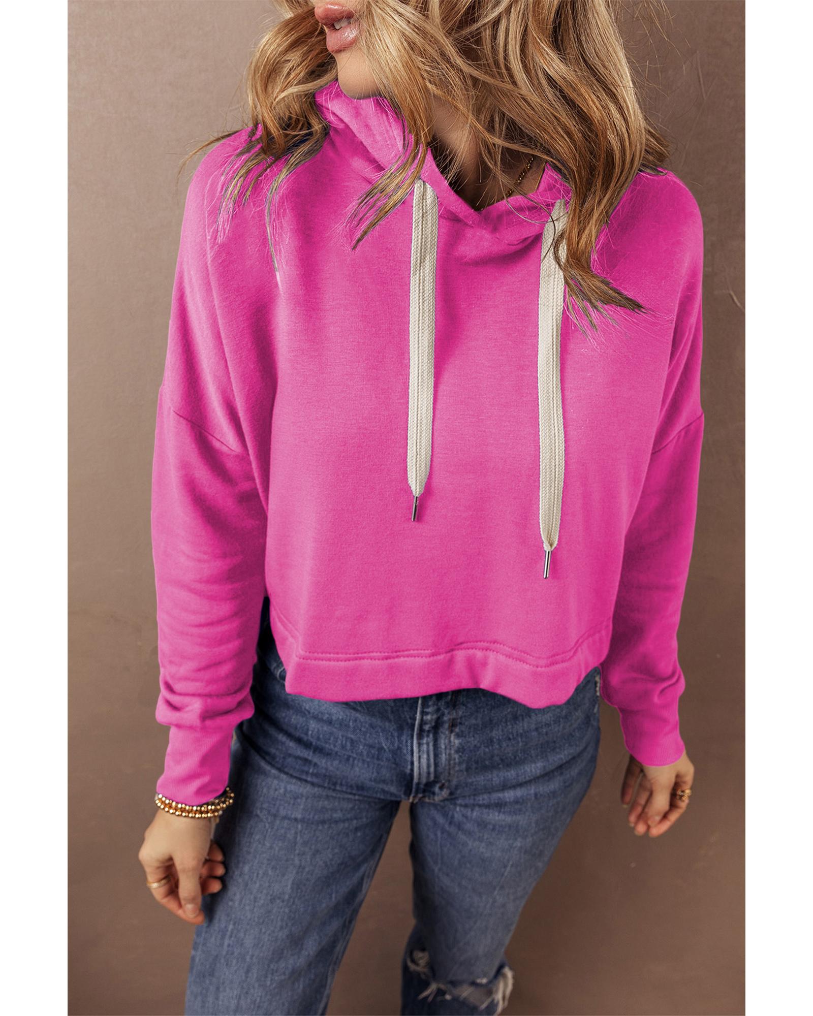 V539-AZEXDC25317540-P406-M-202508291605-00 Sachet Pink Solid Drop Shoulder Drawstring Cropped Hoodie - M - Image 1