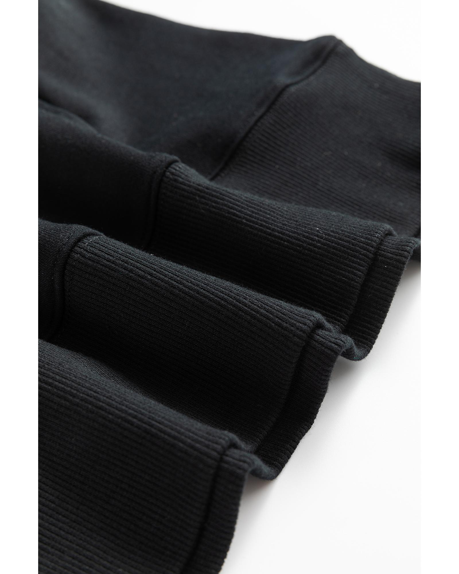 V539-AZEXDC25317564-P2-M-202508281415-00 Black Drop Shoulder Crisscross Stitching Pocketed Loose Sweatshirt - M - Image 1