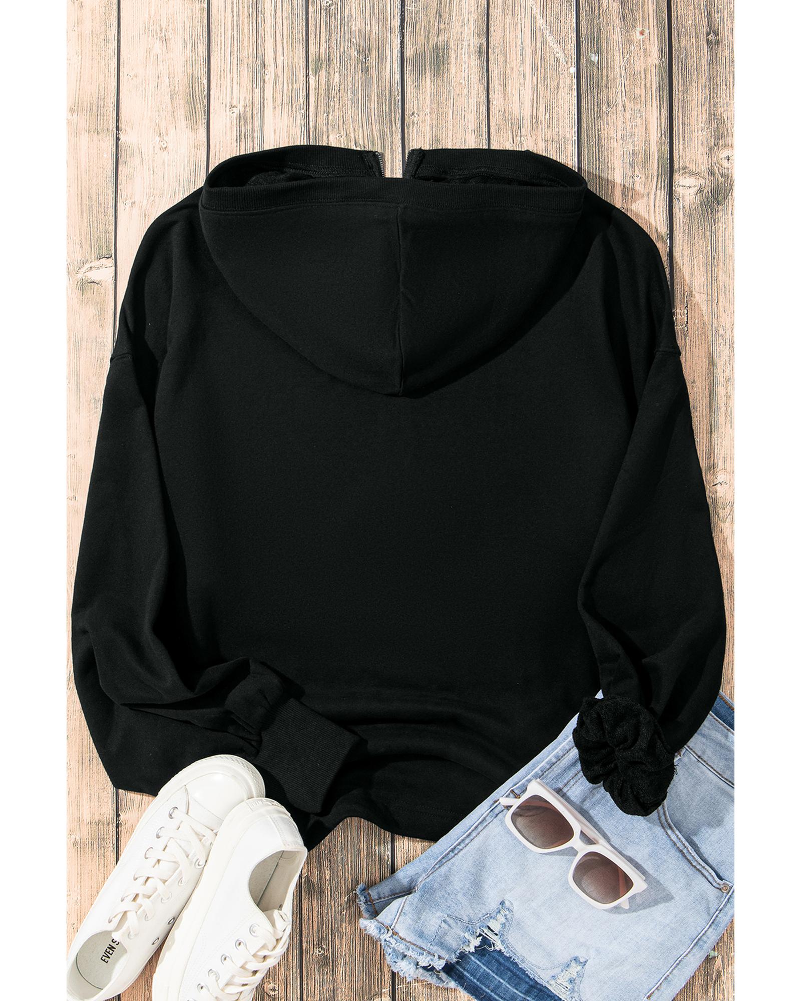 V539-AZEXDC25317593-P2-XL-202508270420-00 Black Solid Kangaroo Pocket Half Zipper Oversized Hoodie - XL - Image 1