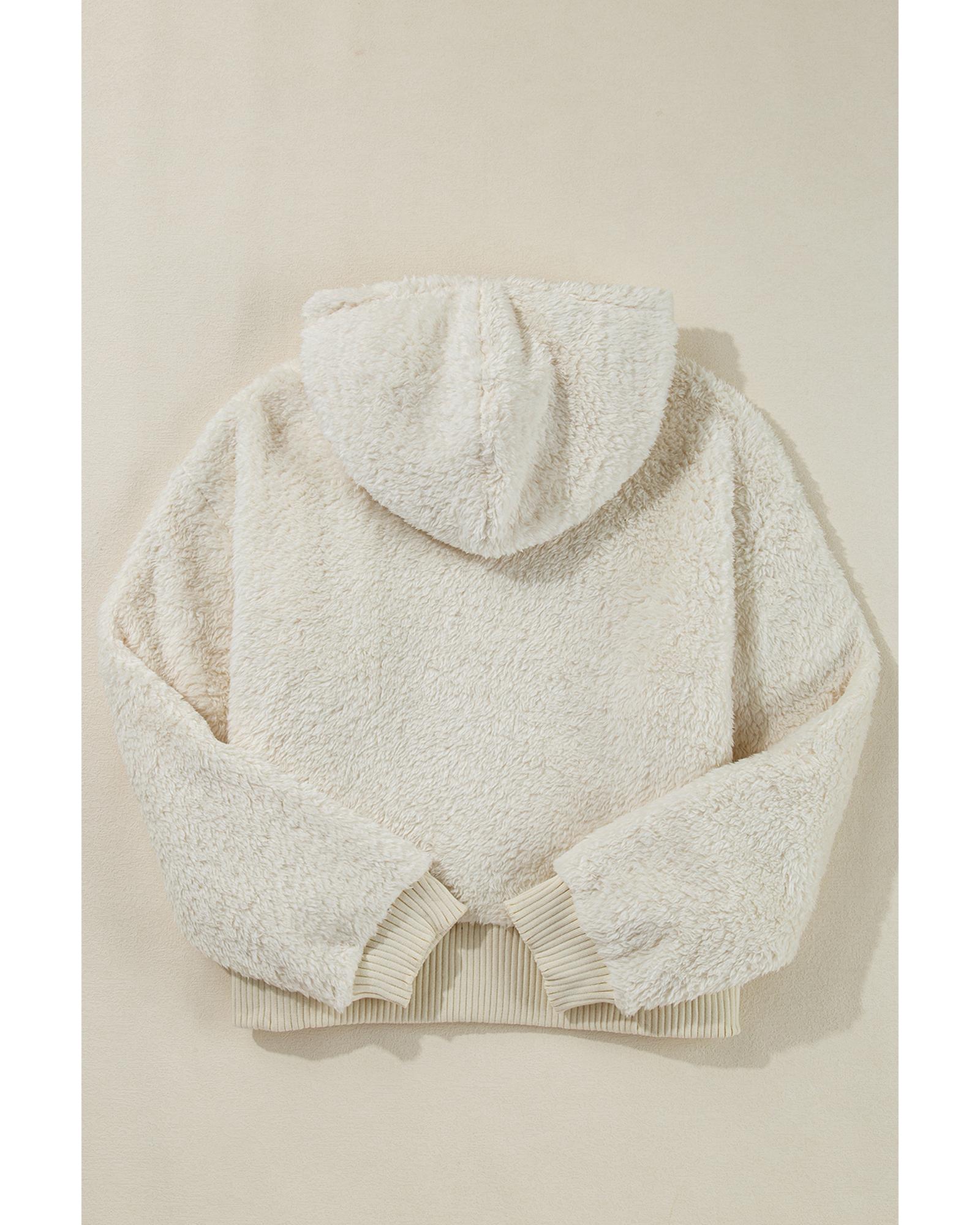 V539-AZEXDC25317630-P101-M-202508282105-00 White Contrast Ribbed Edge Plush Hoodie - M - Image 1