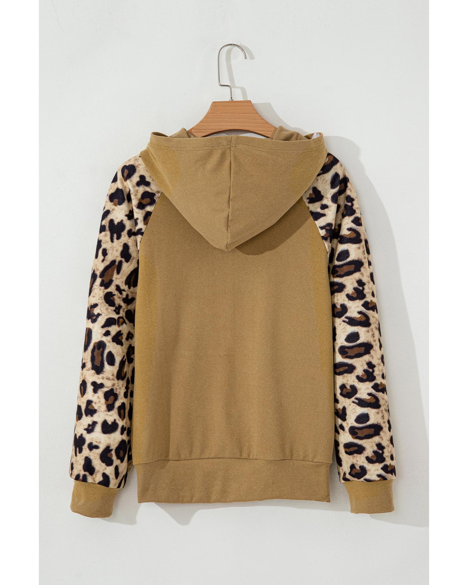 V539-AZEXDC25317642-P4016-M-202508291255-00 Light French Beige Leopard Print Patchwork Raglan Sleeve Half Buttons Hoodie - M - Image 1