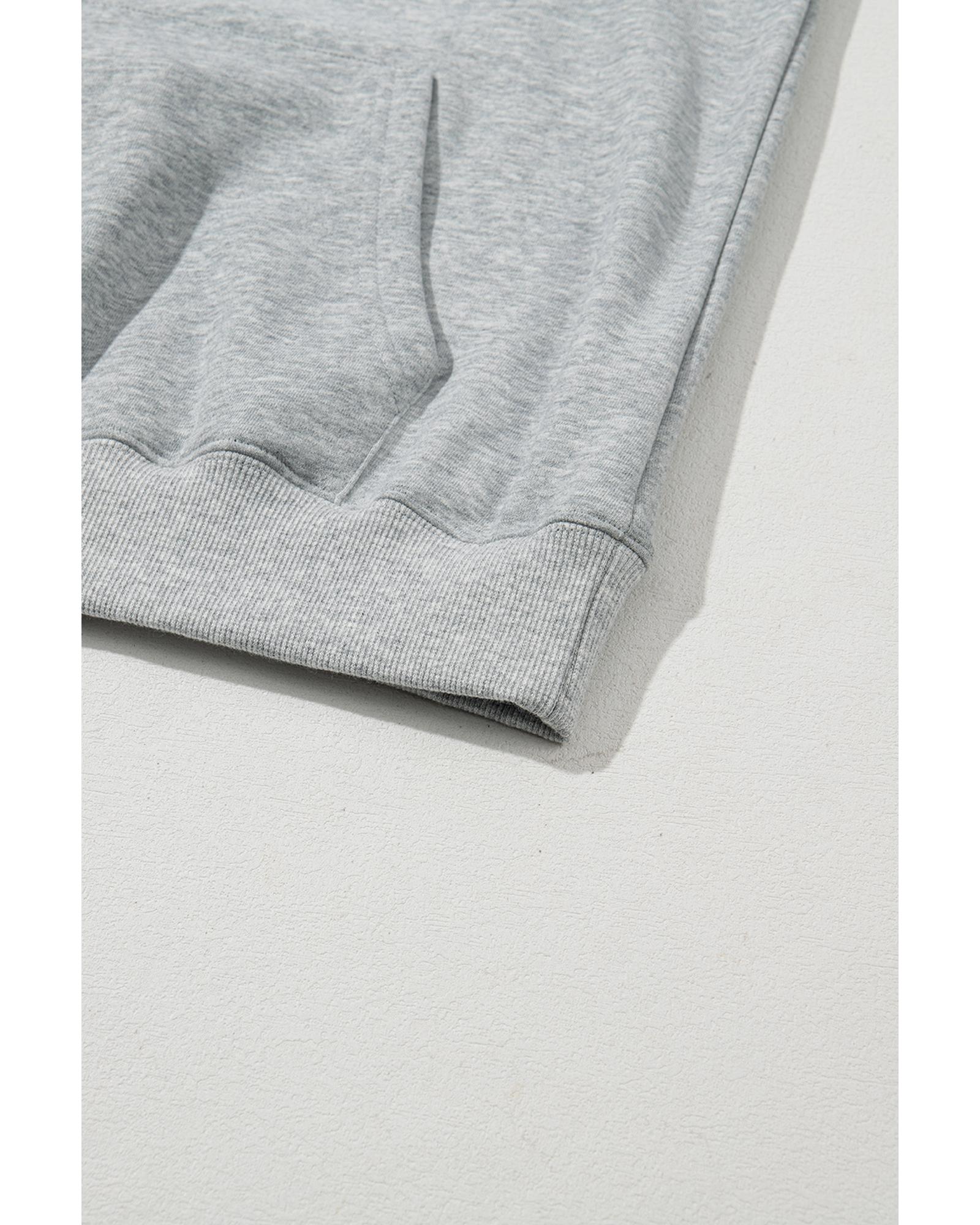 V539-AZEXDC25317668-P1011-S-202506130710-00 Light Grey Solid Color Fleece Lined Drawstring Hoodie with Pocket - S - Image 1