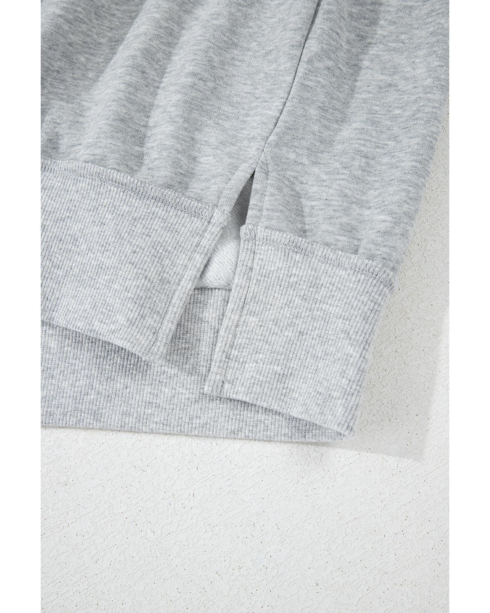 V539-AZEXDC25317677-P11-L-202508281830-00 Gray Half Zipper Collared Drop Shoulder Side Slits Sweatshirt - L - Image 1
