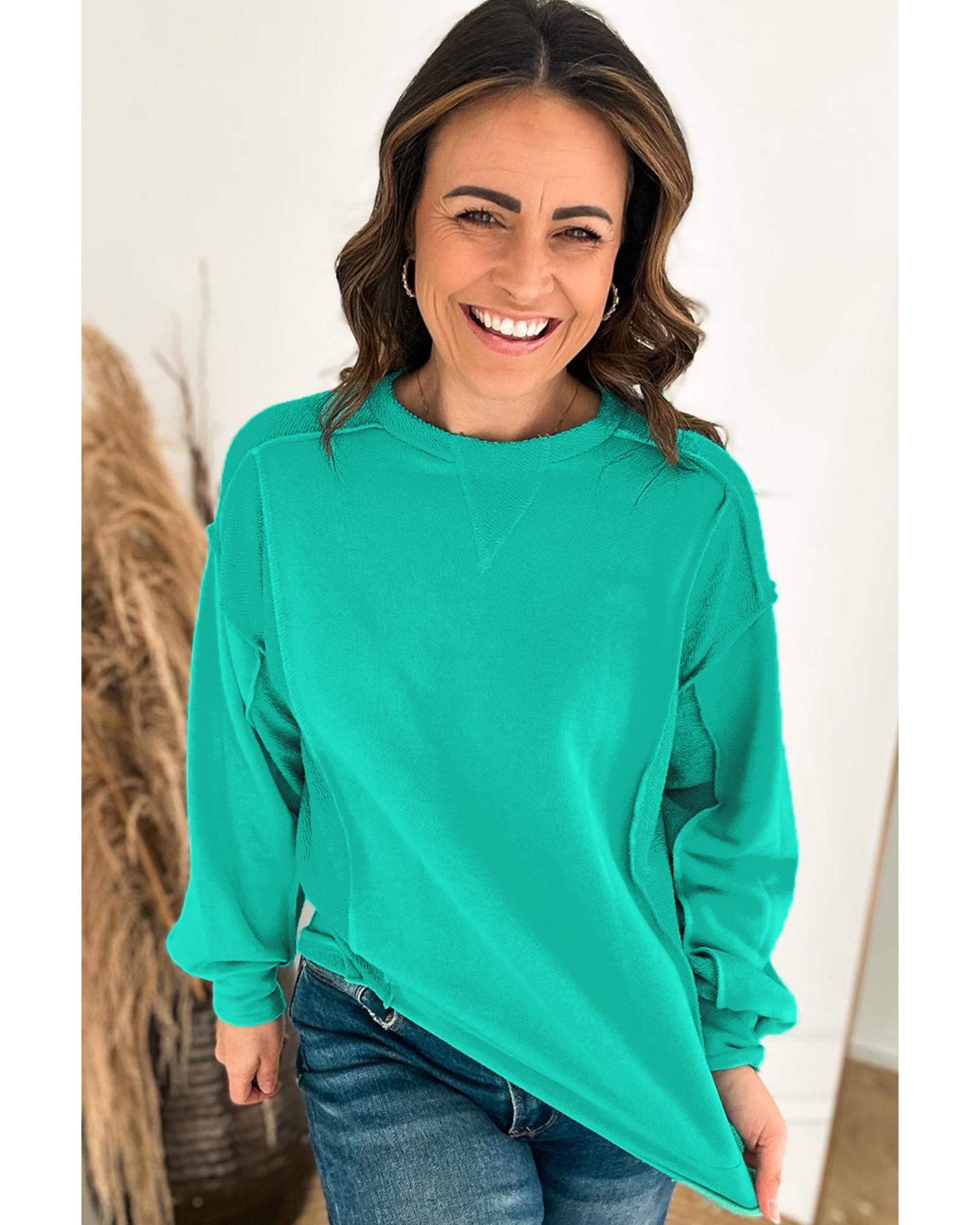 V539-AZEXDC25317710-P1009-XL-202508291845-00 Mint Green Splicing Round Neck Pullover Sweatshirt - XL - Image 1