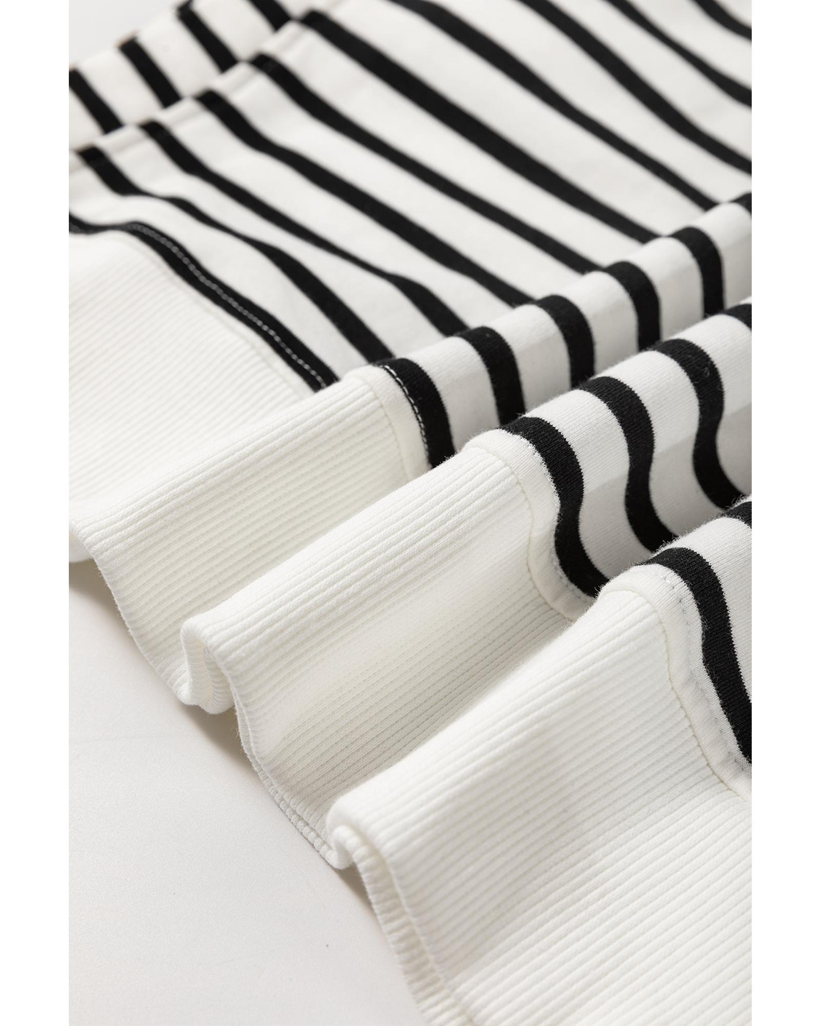 V539-AZEXDC25317722-P219-S-202506130225-00 Black Stripe Raglan Sleeve Side Slits Loose Sweatshirt - S - Image 1