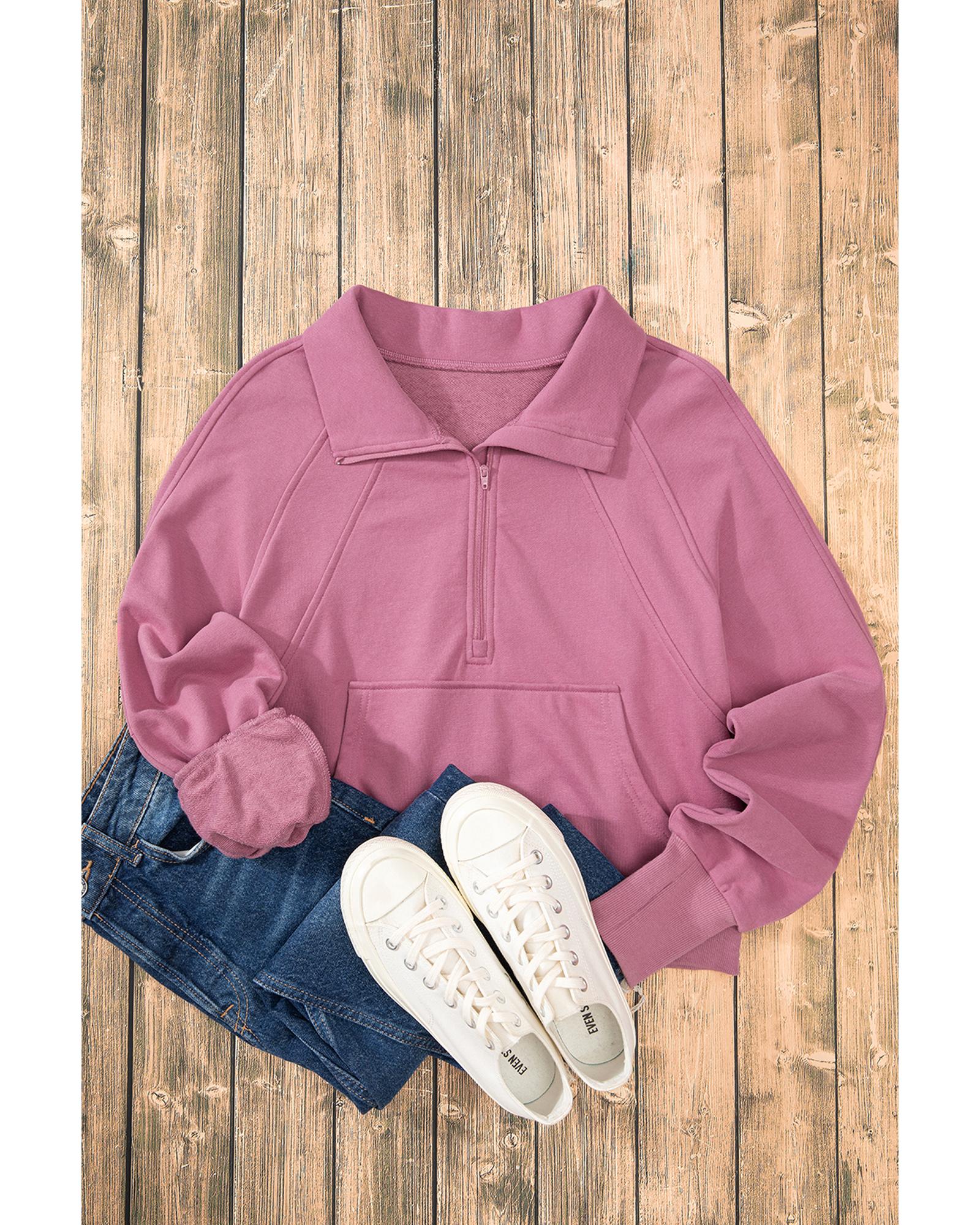 V539-AZEXDC25317835-P308-S-202506130421-00 Valerian Quarter Zip Stand Neck Kangaroo Pocket Sweatshirt - S - Image 1