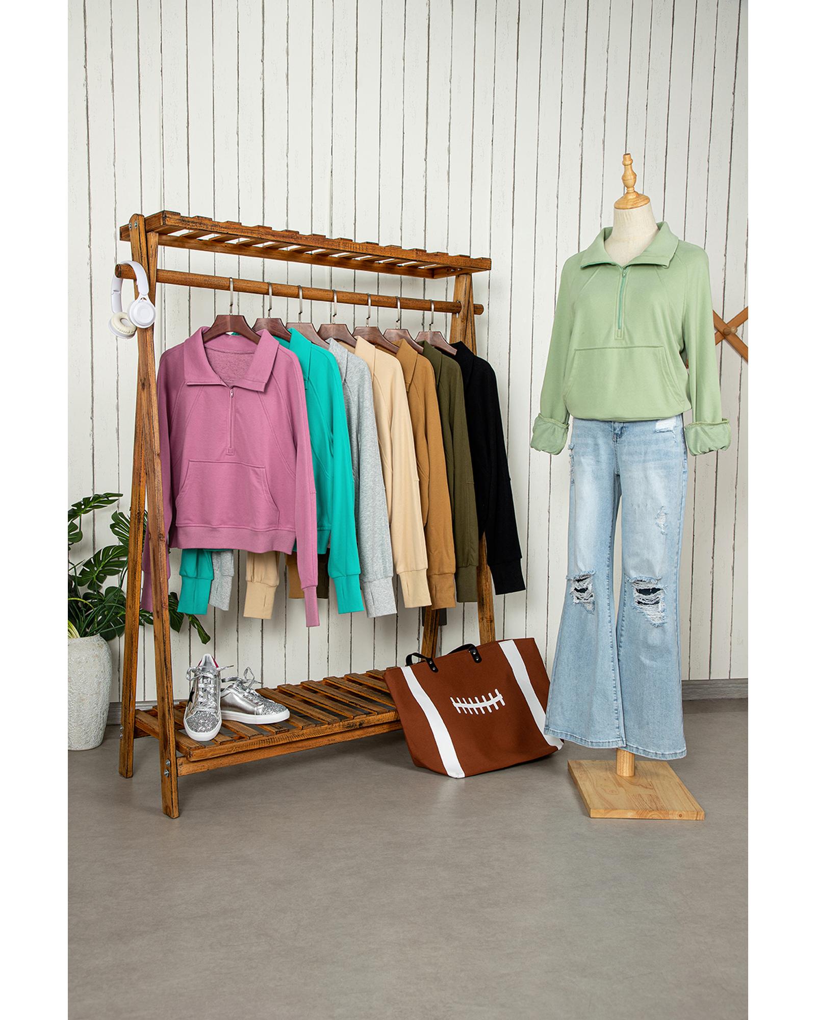 V539-AZEXDC25317835-P504-M-202508292320-00 Aruba Blue Quarter Zip Stand Neck Kangaroo Pocket Sweatshirt - M - Image 1