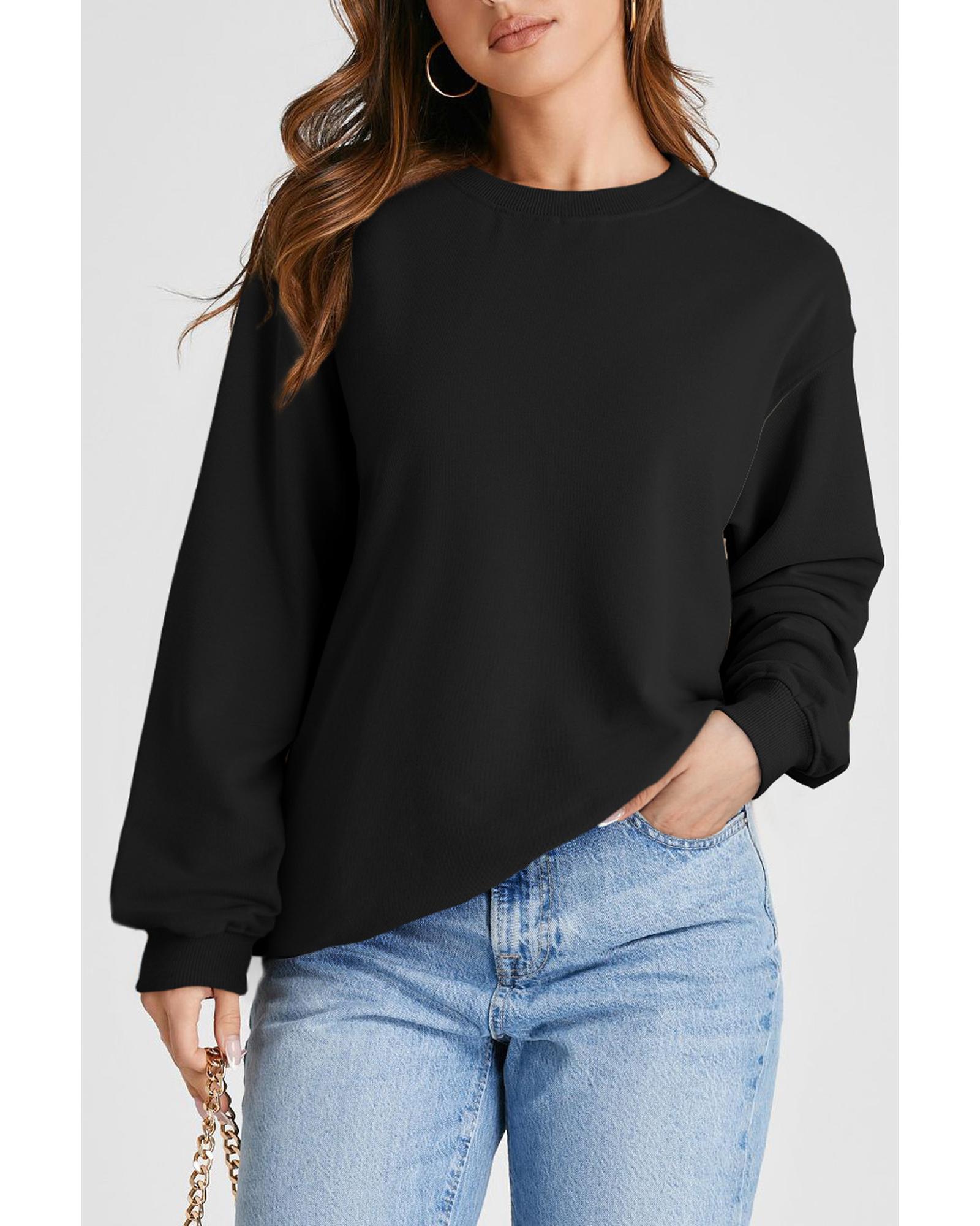 V539-AZEXDC25317836-P2-L-202508281650-00 Black Plain Drop Shoulder Crewneck Pullover Sweatshirt - L - Image 1